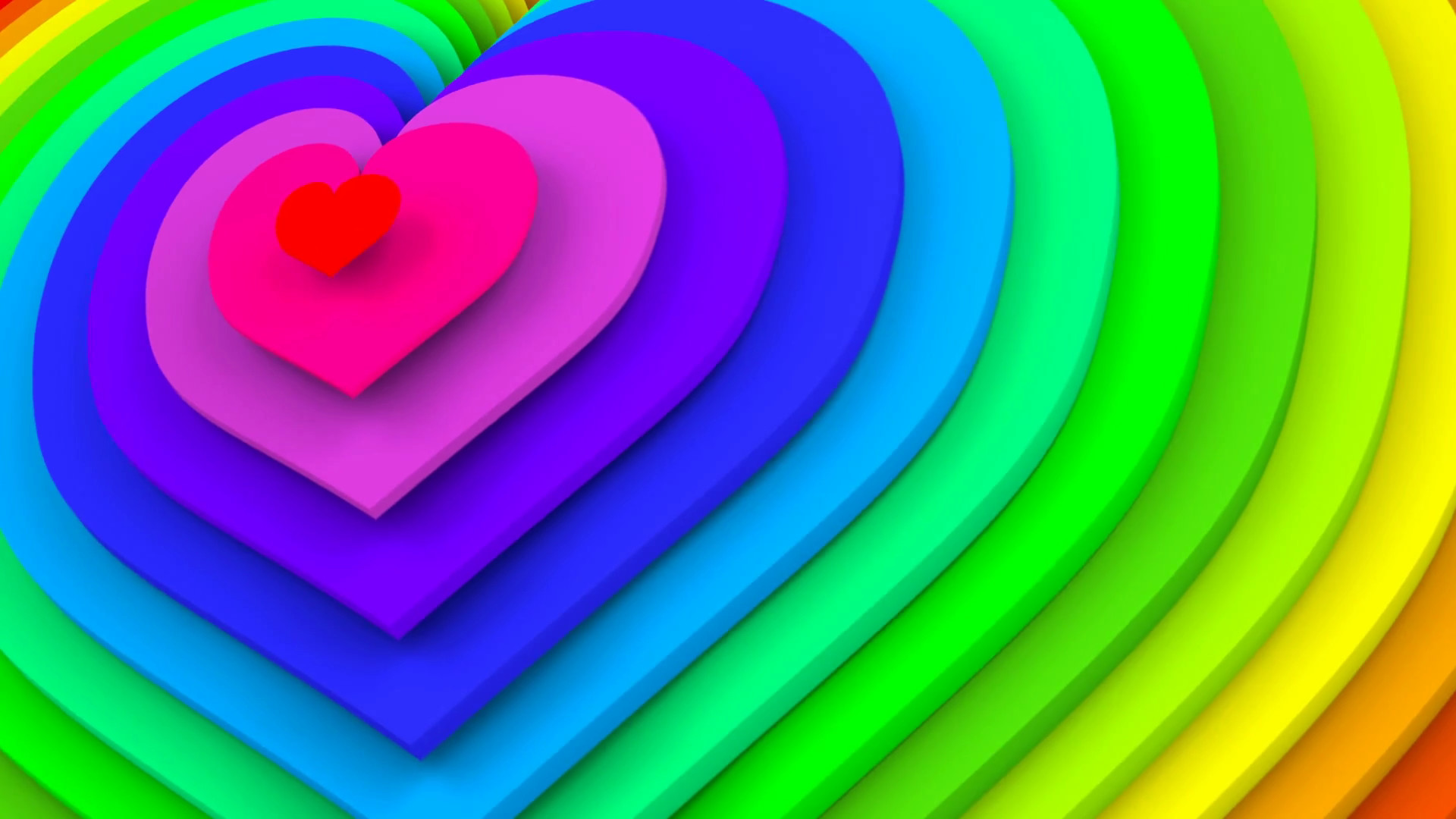 1920x1080 Rainbow spectrum heart shapes seamless loop 3D animation 4k UHD (3840x2160)
