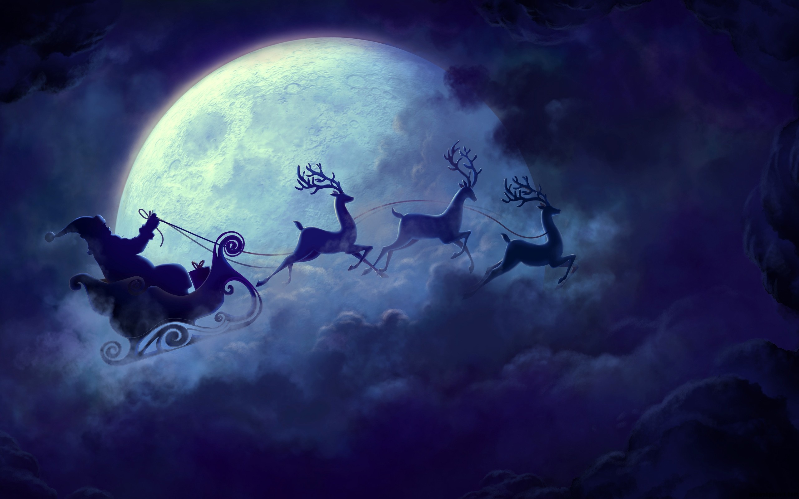 2560x1600 Santa Claus Moon Wallpaper
