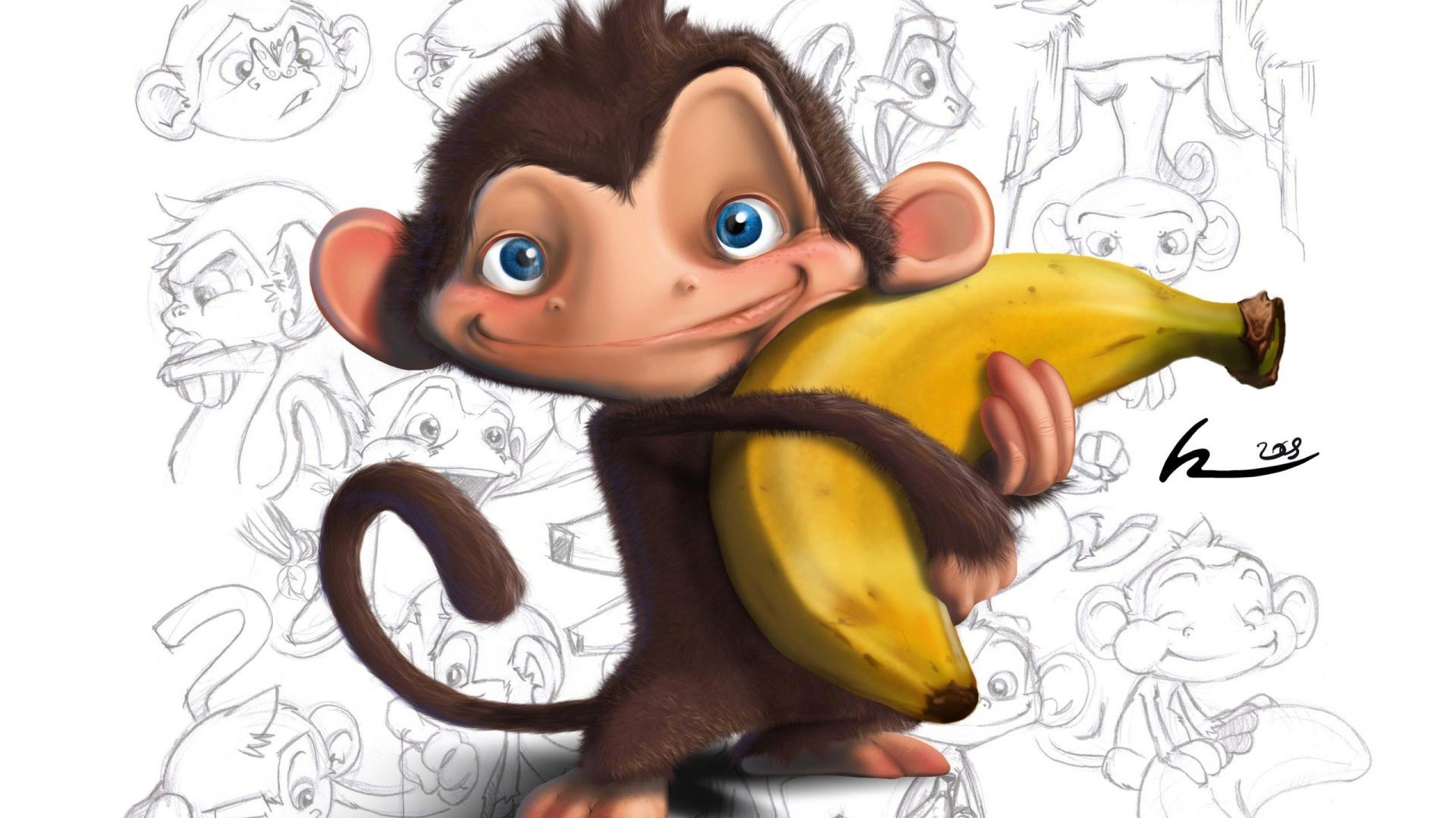 2560x1440 Other: Banana Love Monkey Funny Cartoon Cute Pets Free Wallpapers .
