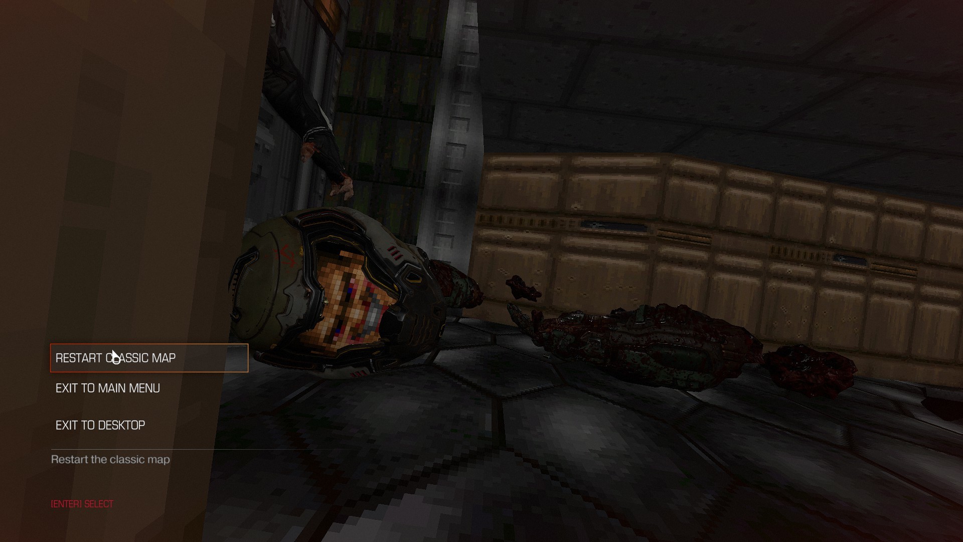 1920x1080 If you're gibbed (blown up into tiny chunks) — and if your camera is facing  your decapitated helmet, you'll get a glimpse of the classic DOOM guy's  face.