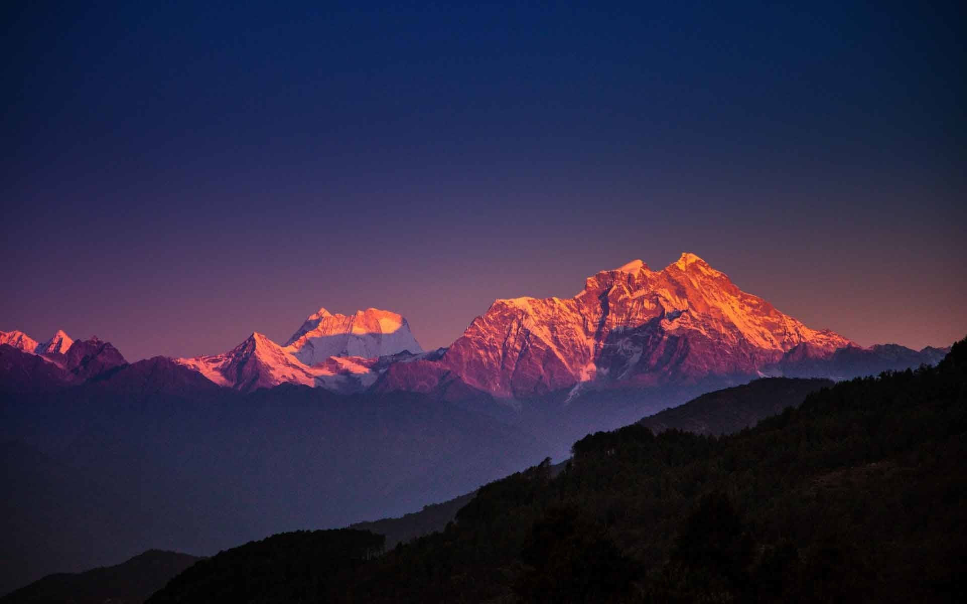 1920x1200 Mountains Sky Trees Blue Nepal Himalayas Evening Wallpapers HD Black Nature