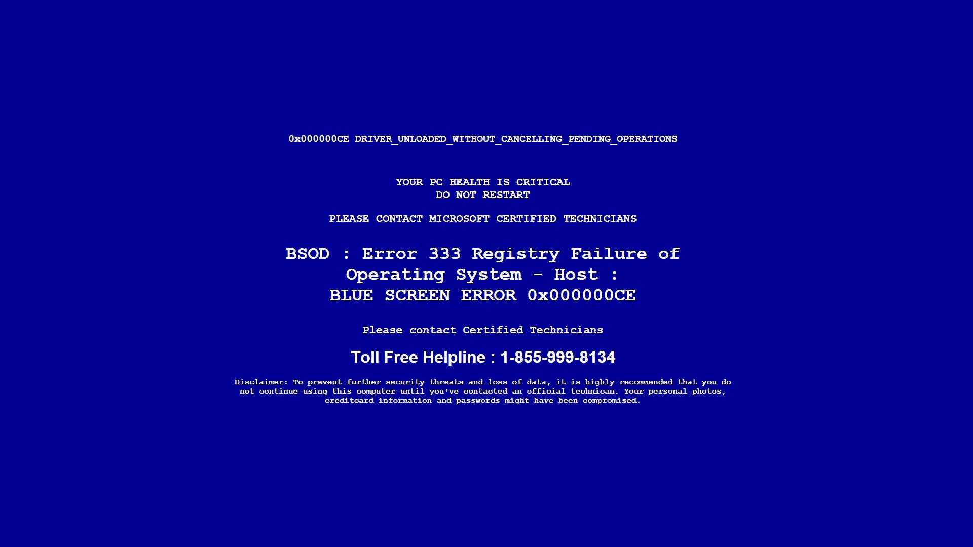 1920x1080 Fake virus error 333 registry failure