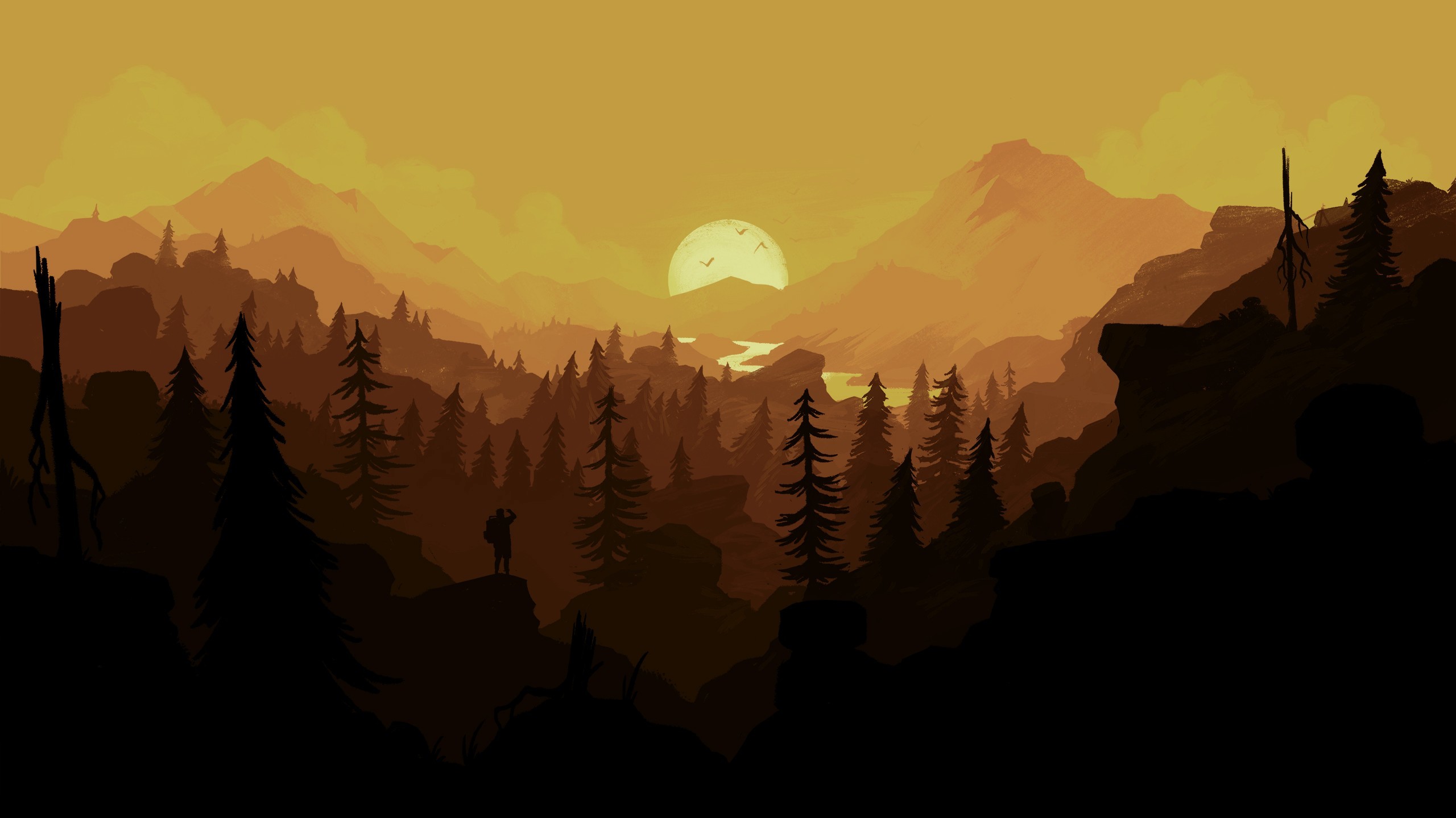 2560x1440 Firewatch, Hiking, Sunset, Forest Wallpapers HD / Desktop and Mobile  Backgrounds