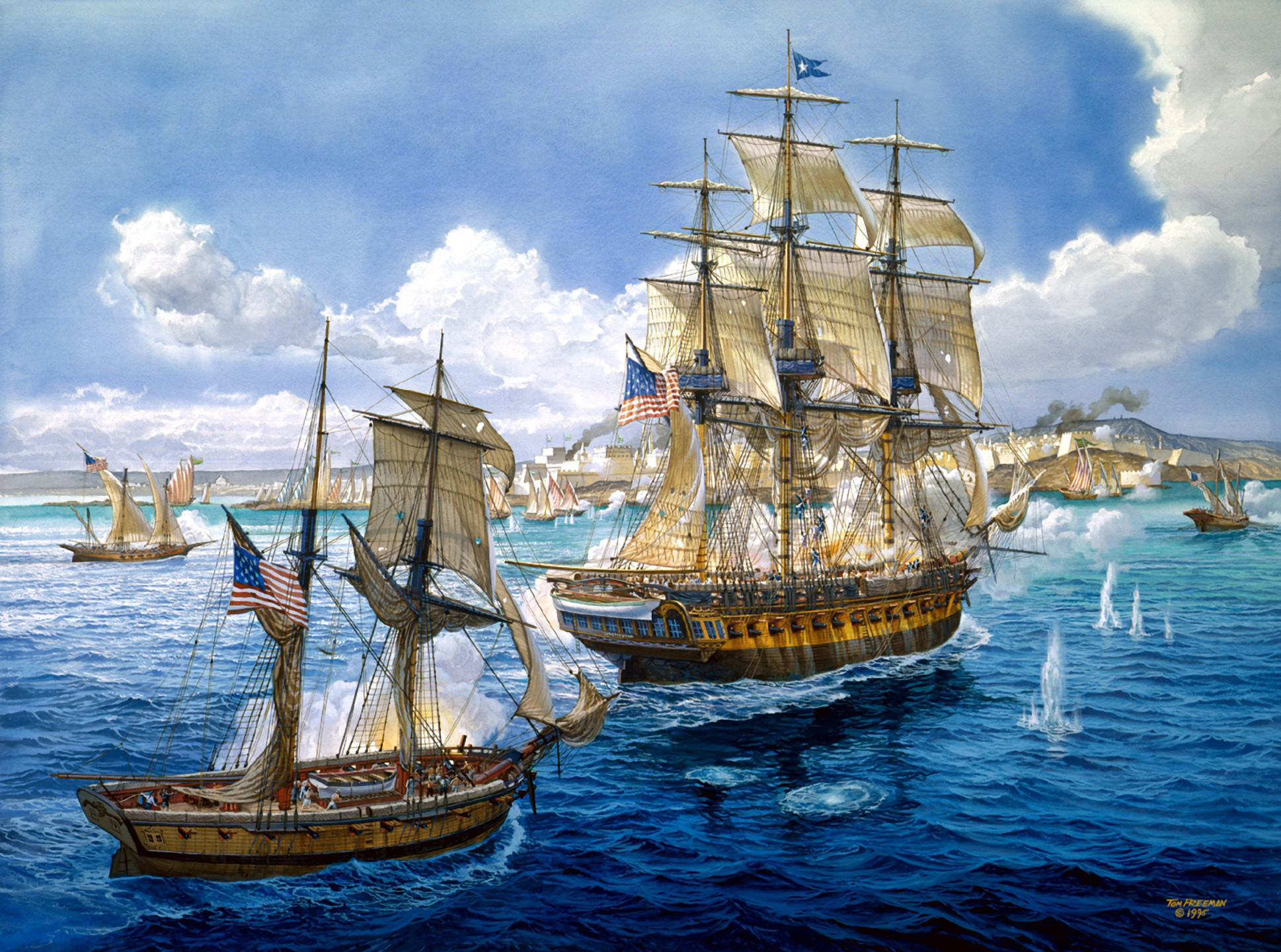 1938x1440 Art battle sea painting ships navy guns military ship wallpaper |   | 122216 | WallpaperUP