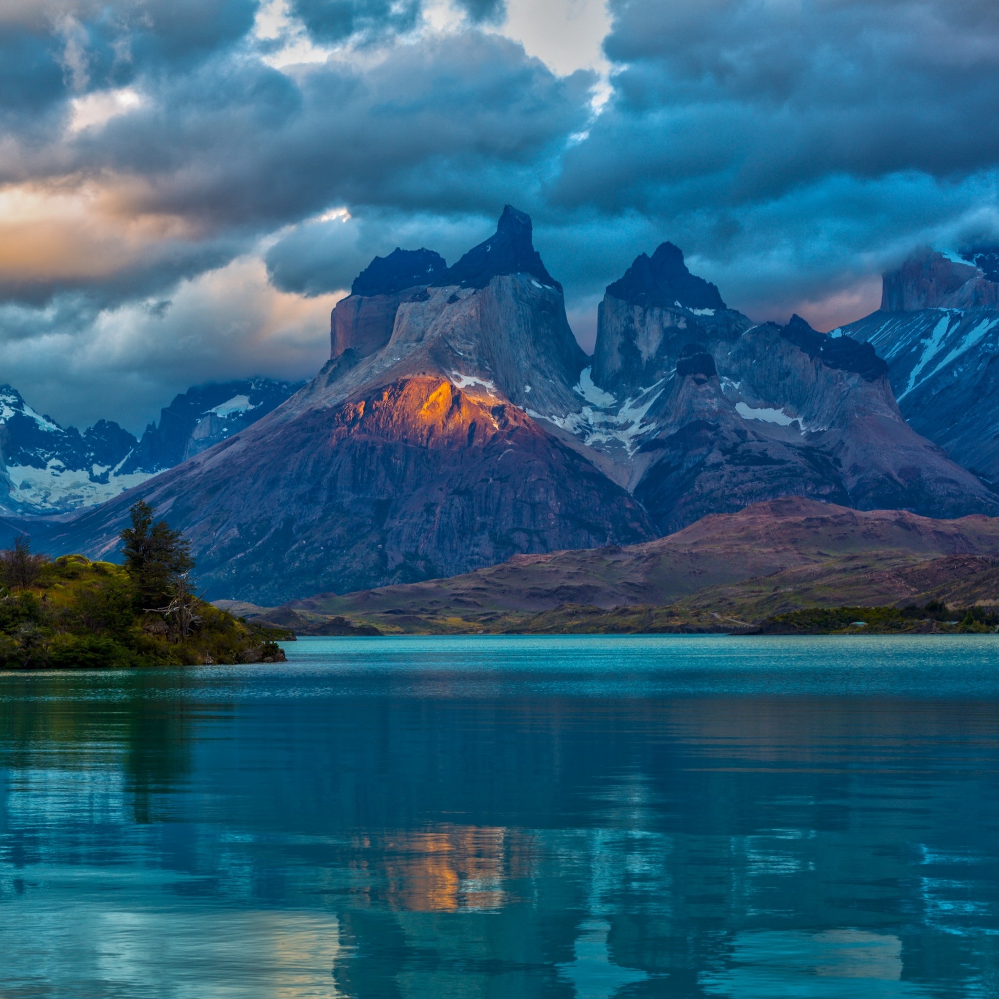 2048x2048 Preview wallpaper landscape, argentina, mountain, lake, patagonia, clouds,  nature 
