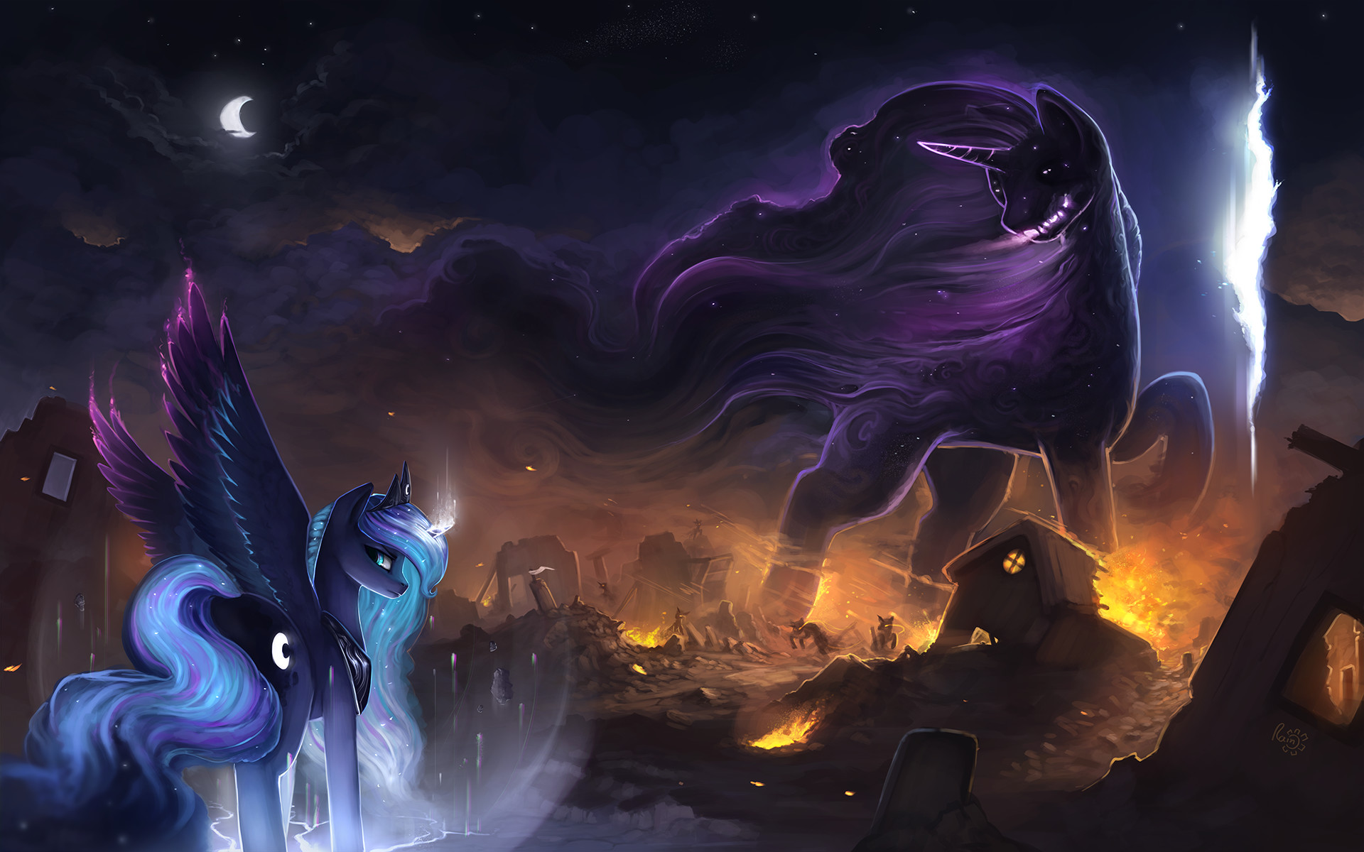 1920x1200 Princess Celestia Princess Luna Rarity Rainbow Dash Pony purple darkness  mythology horse like mammal dragon mythical