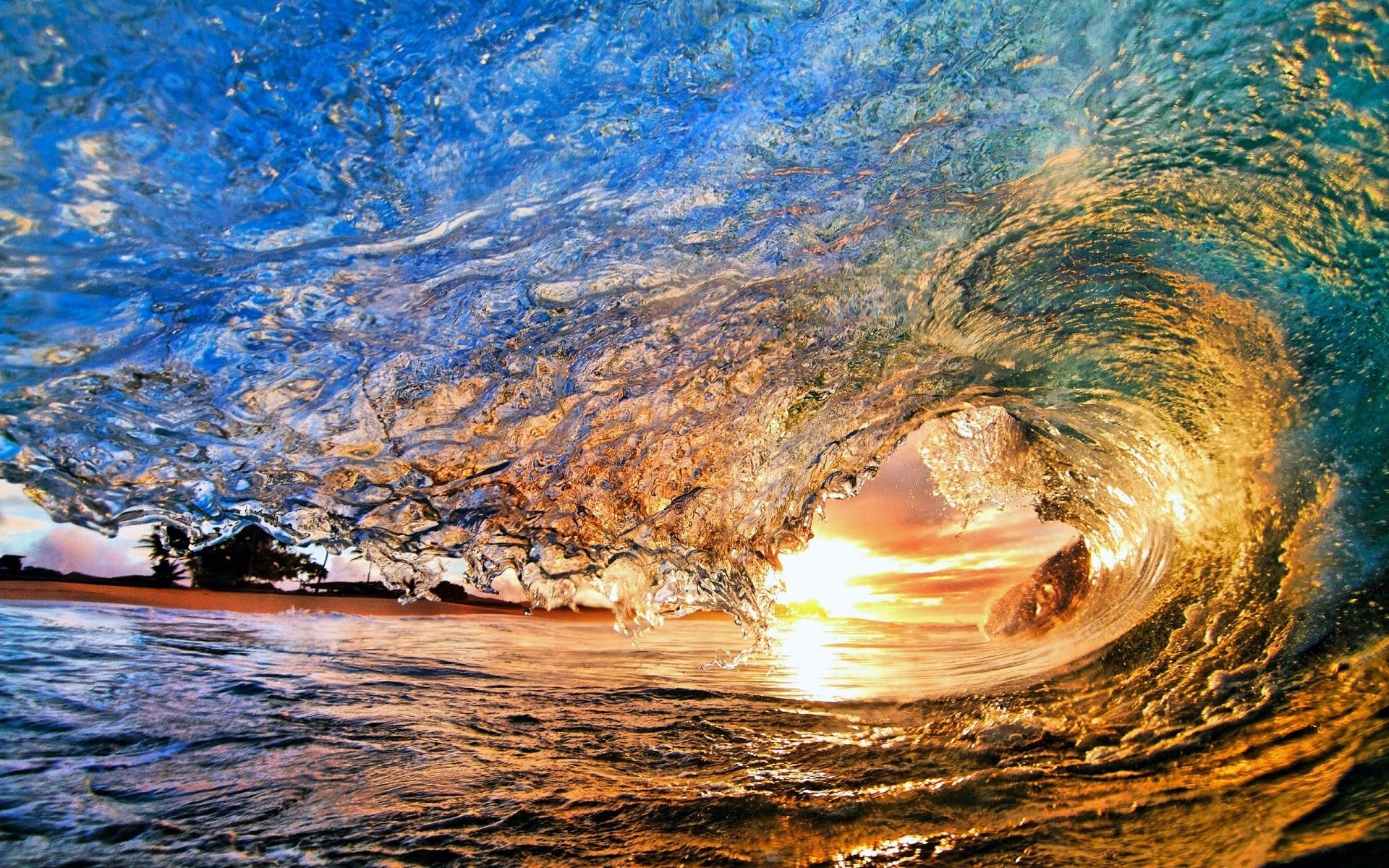 1920x1200 Earth - Wave Sunset Sunrise Ocean Sea Water Scenic Wallpaper