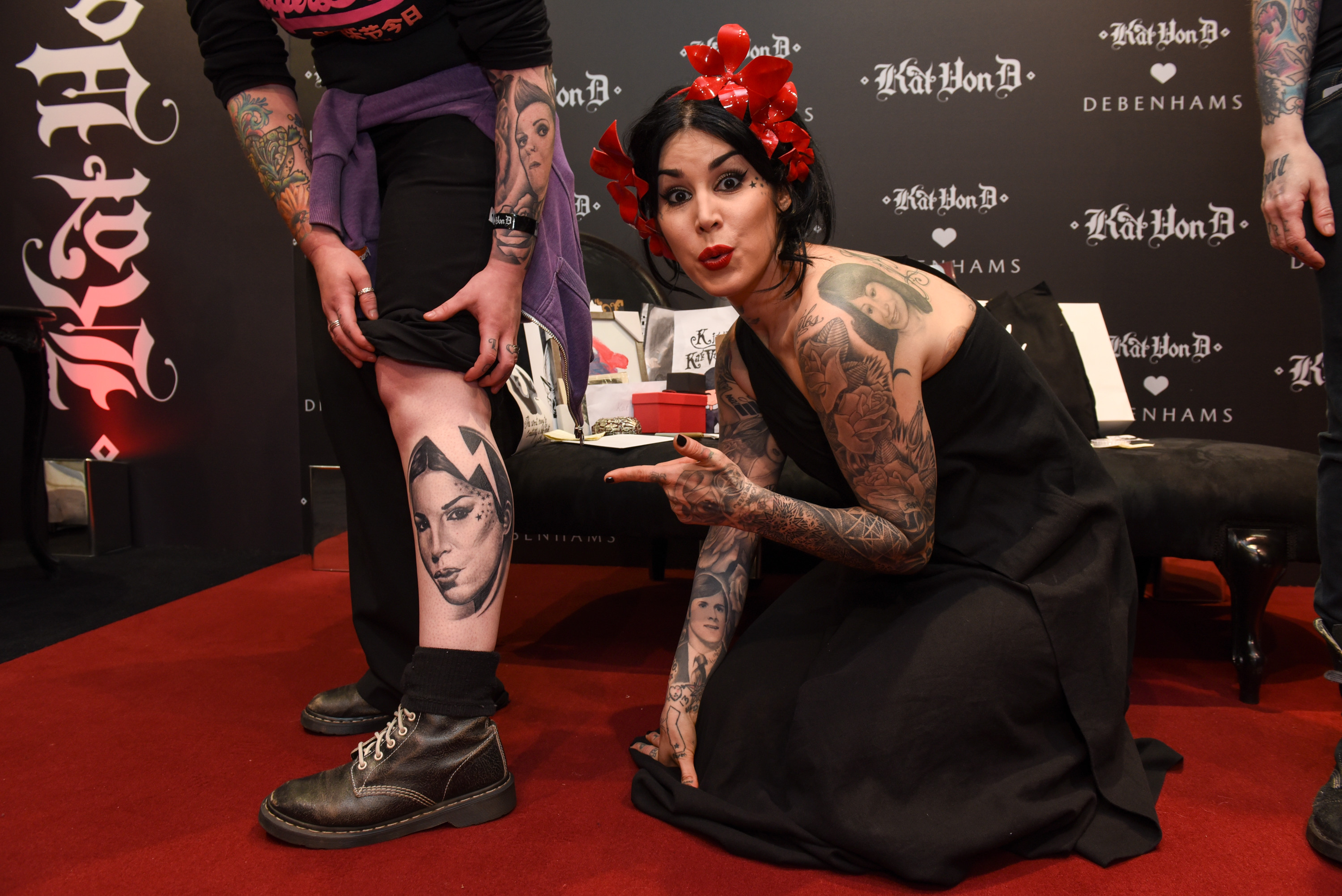 3000x2003 A guest at the UK launch of Kat Von D Beauty at Debenhams shows off his