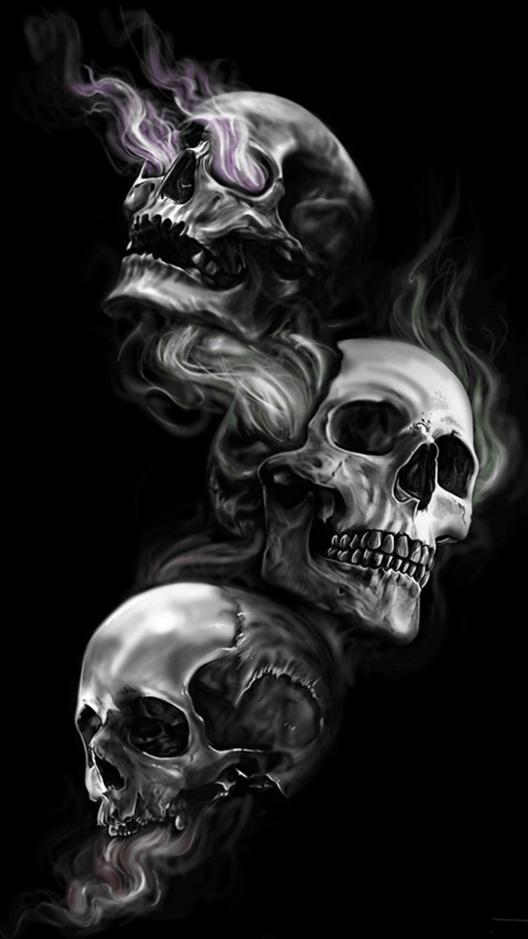1080x1920 ... Badass Wallpapers For Android 04 0f 40 Three Skulls on Dark Black  Background
