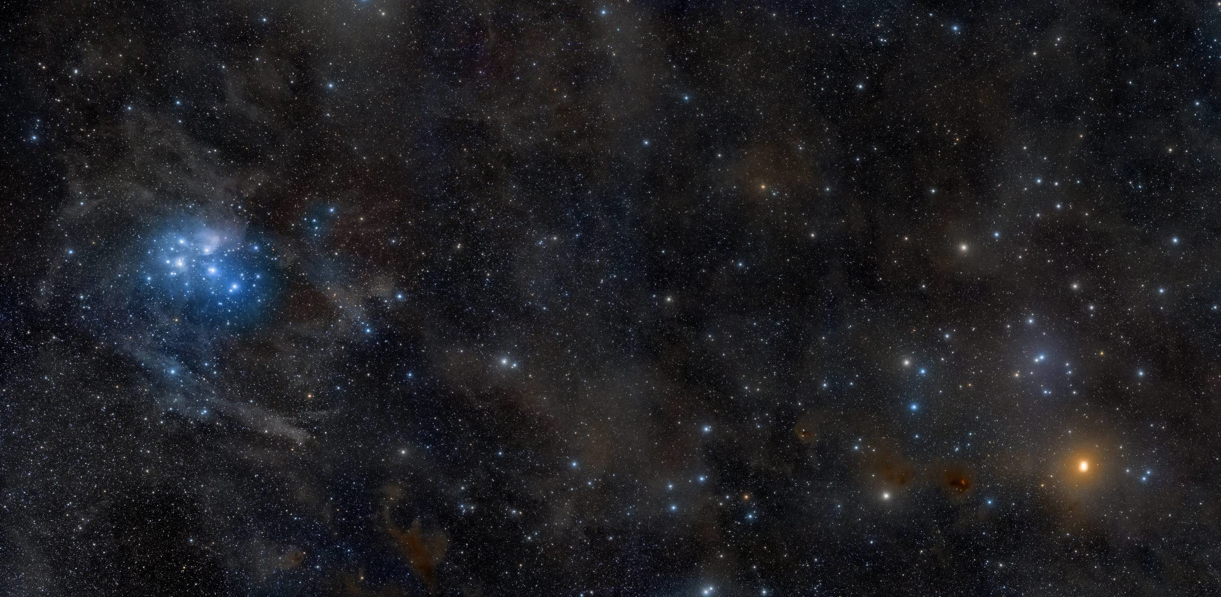 2453x1200 Download wallpaper Pleiades, Hyades, constellation, calf free .