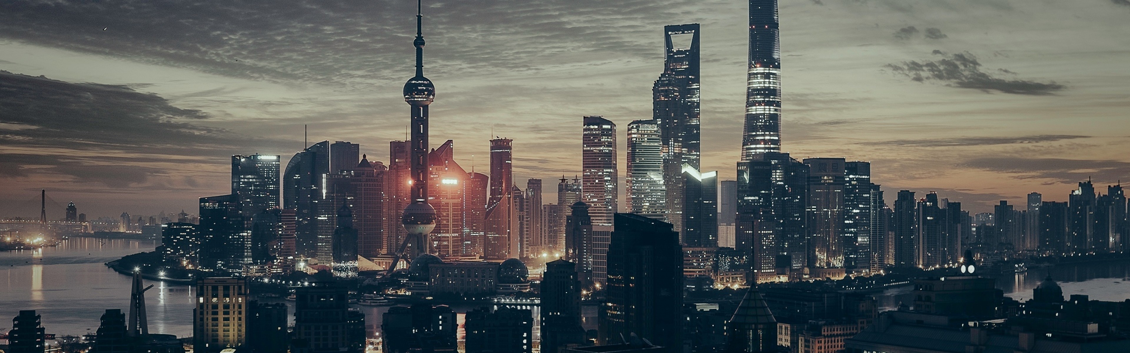 3840x1200  Wallpaper shanghai, china, skyscrapers, night, panorama