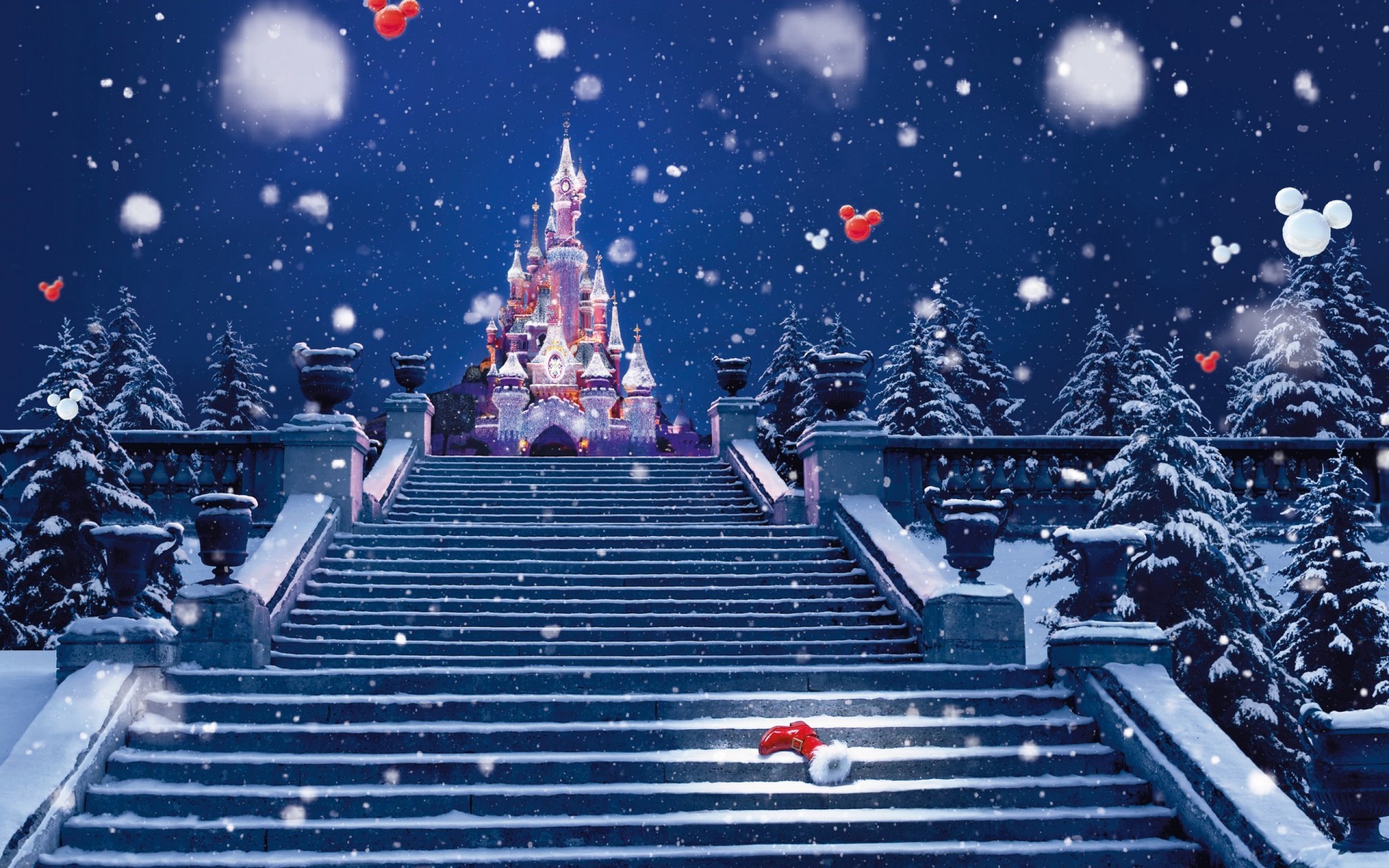 1920x1200 Holidays christmas children disney winter snow snowing flakes drops stairs  magical castle mickey wallpaper |  | 26596 | WallpaperUP
