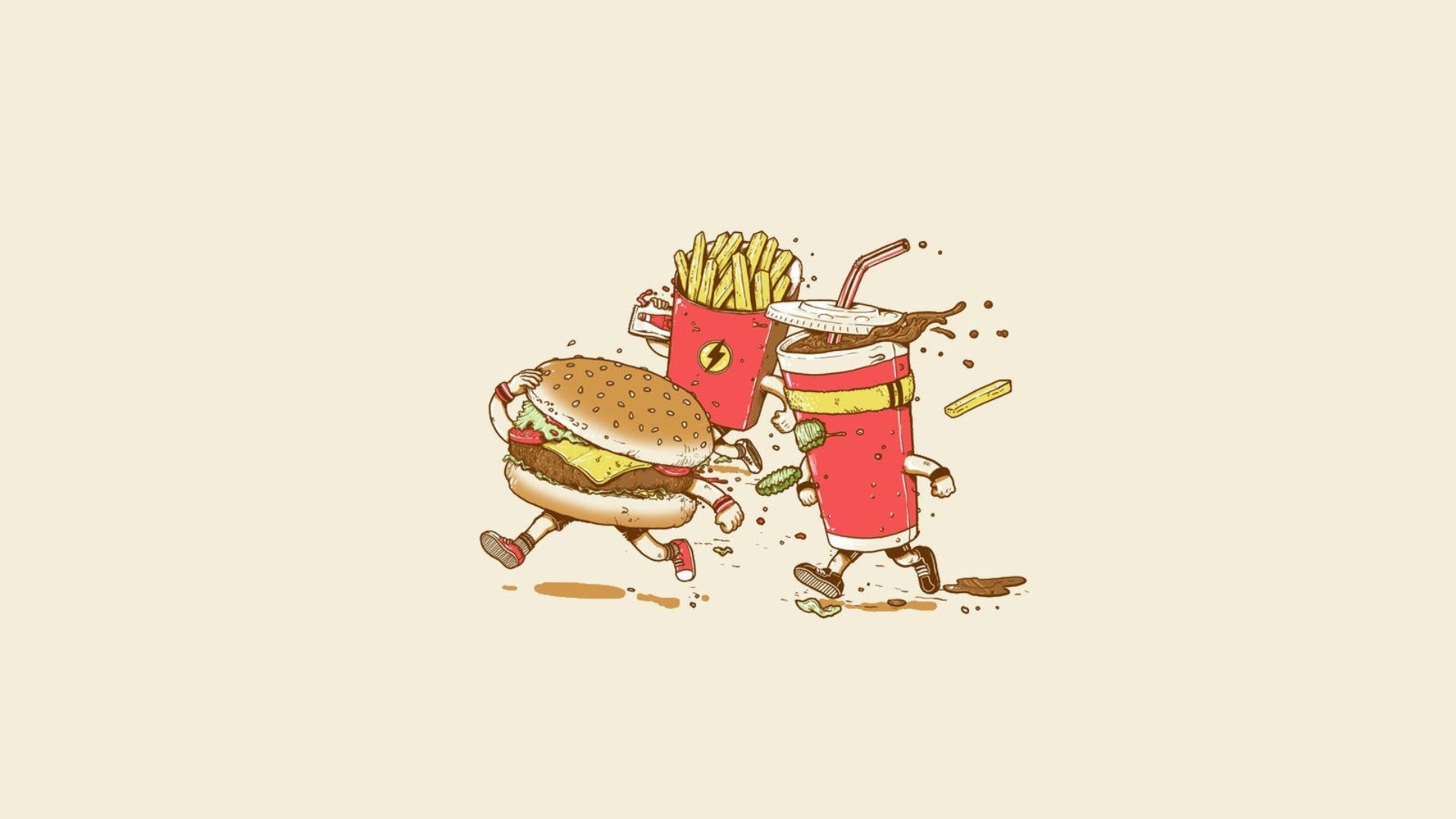 1920x1080  Wallpaper fast food, cola, french fries, burger, art