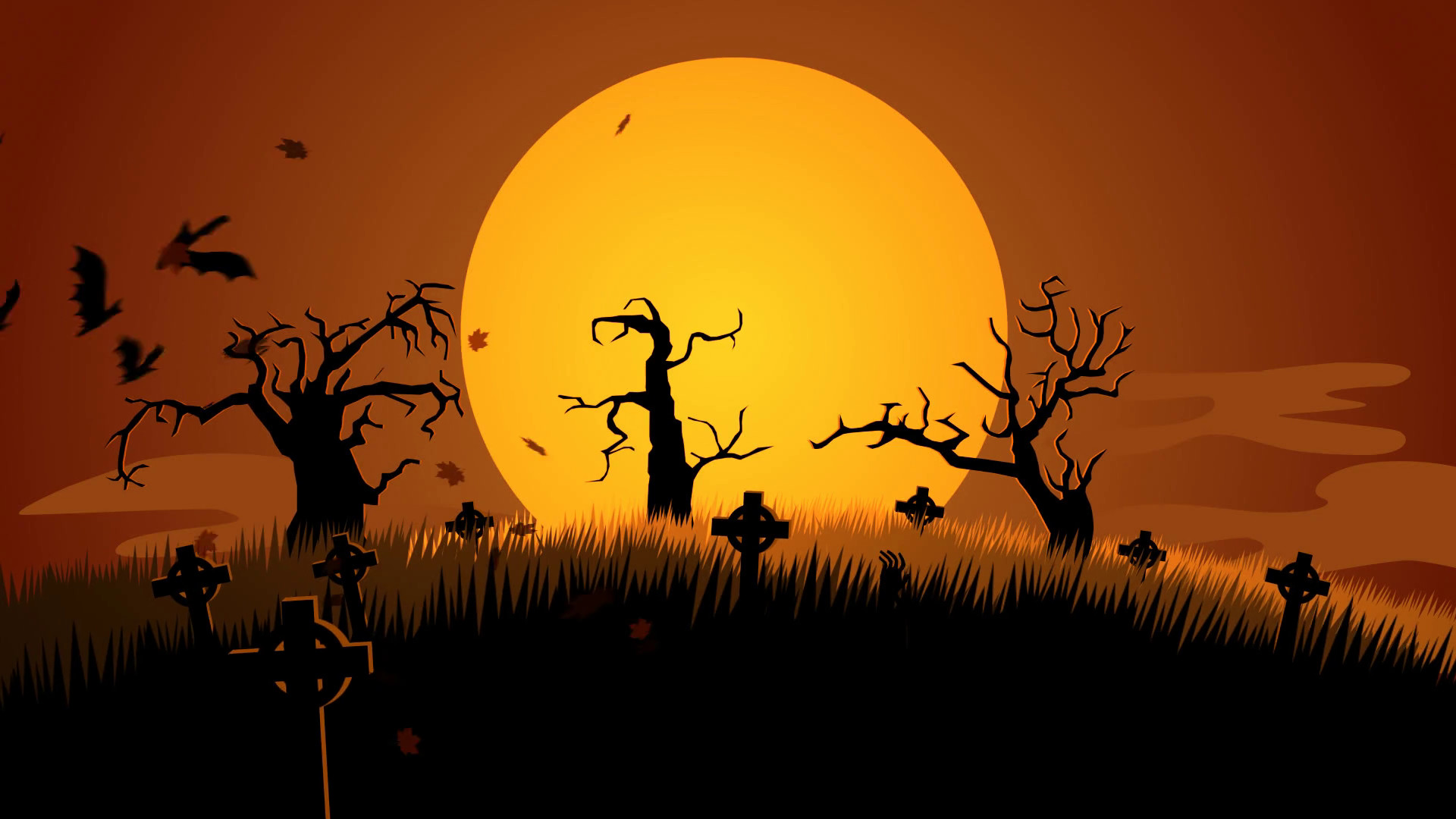 1920x1080 A Creepy Graveyard Halloween Background Scene. Zombie Spooky Moon Pumpkin