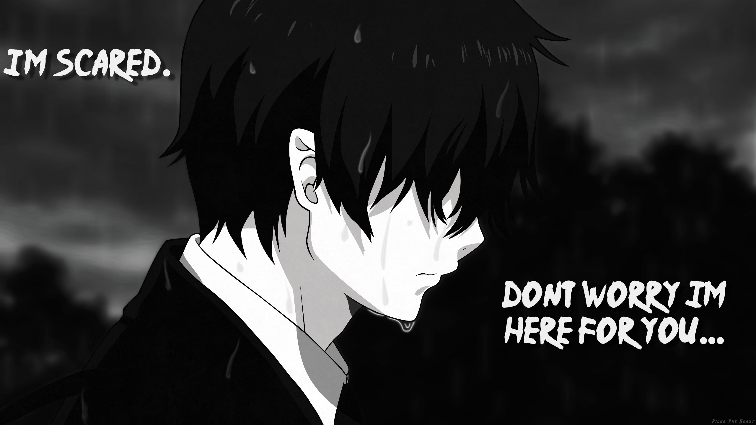 2560x1440 Sad Anime Wallpaper with quote
