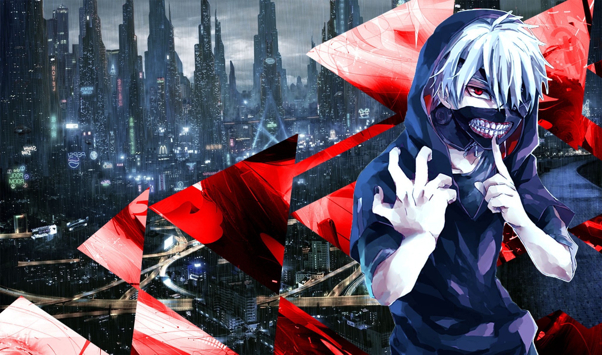 2048x1208 Tokyo Ghoul, Kaneki Ken, Blue, Red, Abstract, Anime Wallpapers HD / Desktop  and Mobile Backgrounds