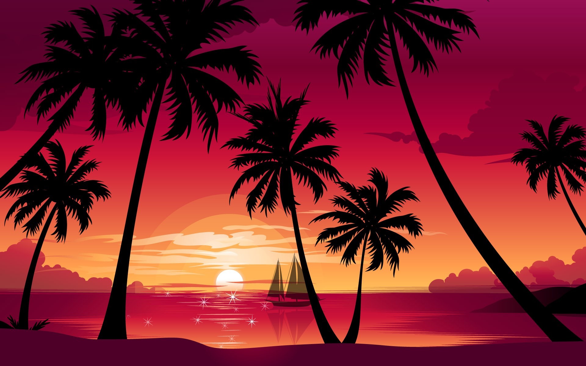 1920x1200 beach sunset with palm trees wallpaper ...