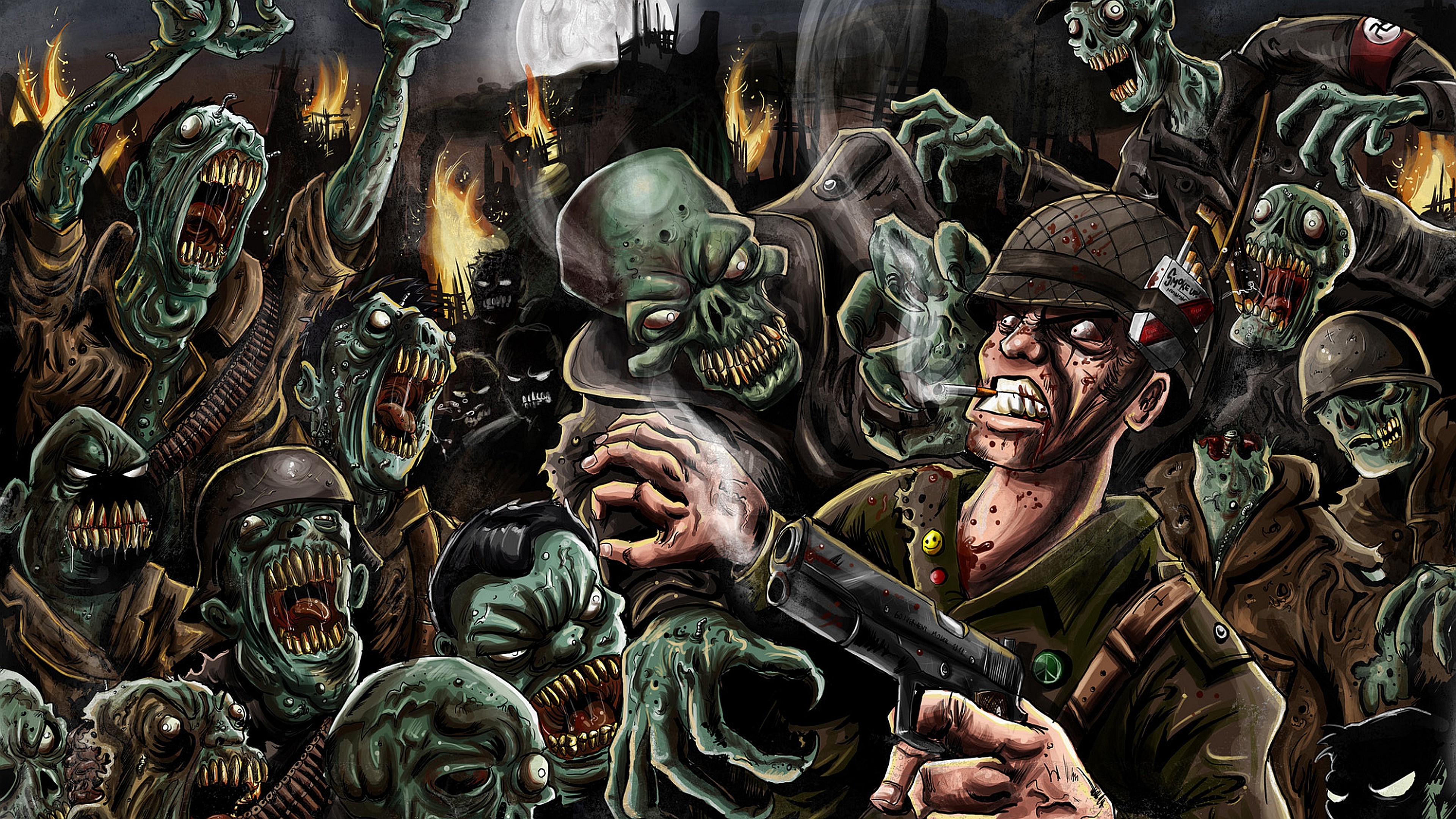 3840x2160 US soldier fighting nazi zombies cartoon wallpaper from Zombie wallpapers