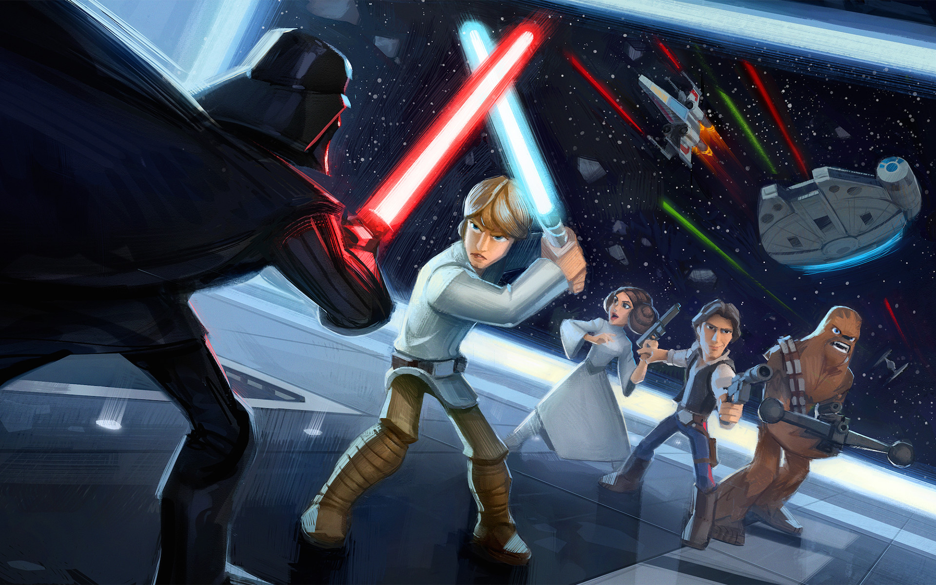 1920x1200 Star Wars, Han Solo, Luke Skywalker, Darth Vader, Princess Leia, Chewbacca