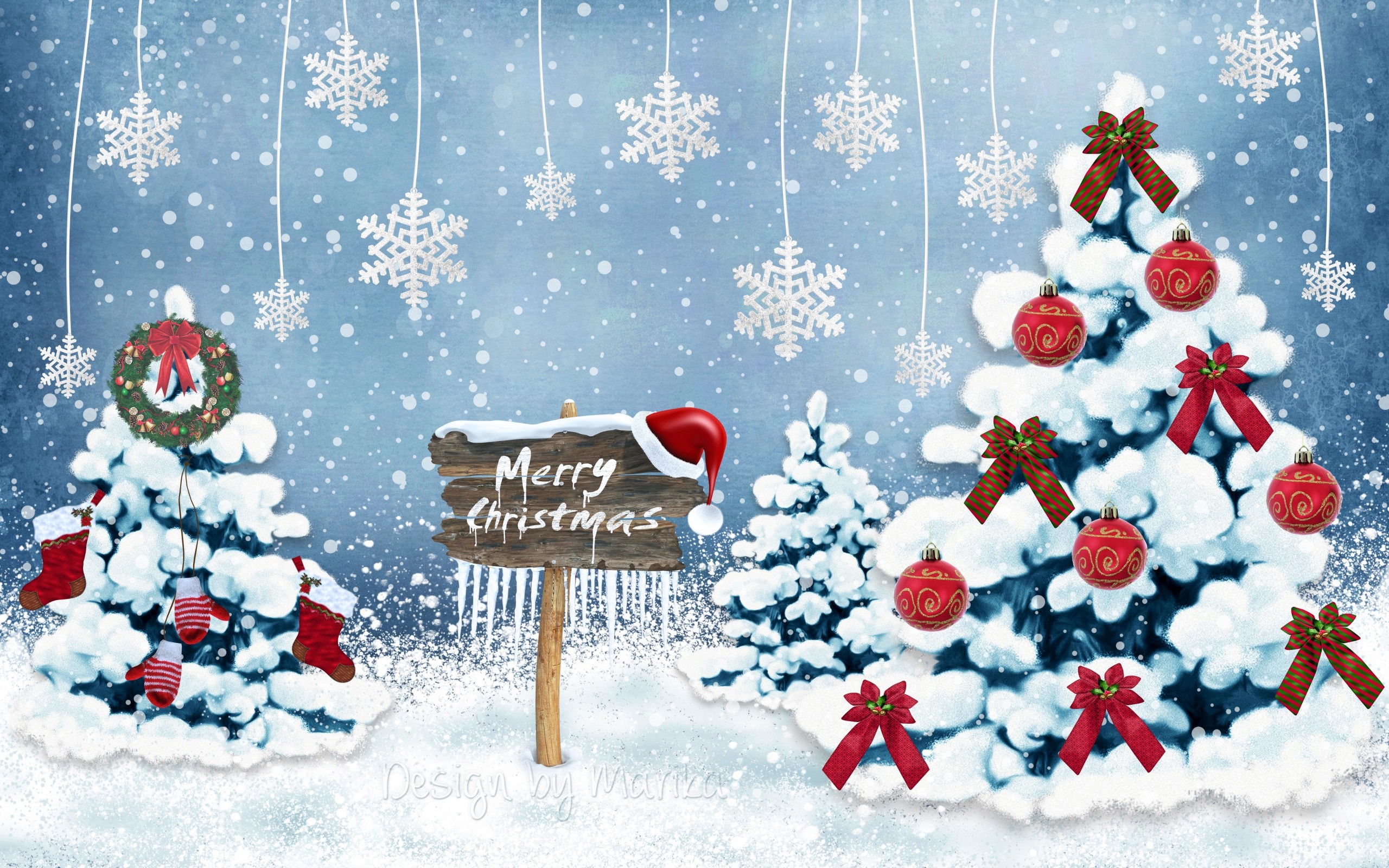 2560x1600 Preview wallpaper new year, christmas, card, christmas trees, snowflakes,  ornaments 