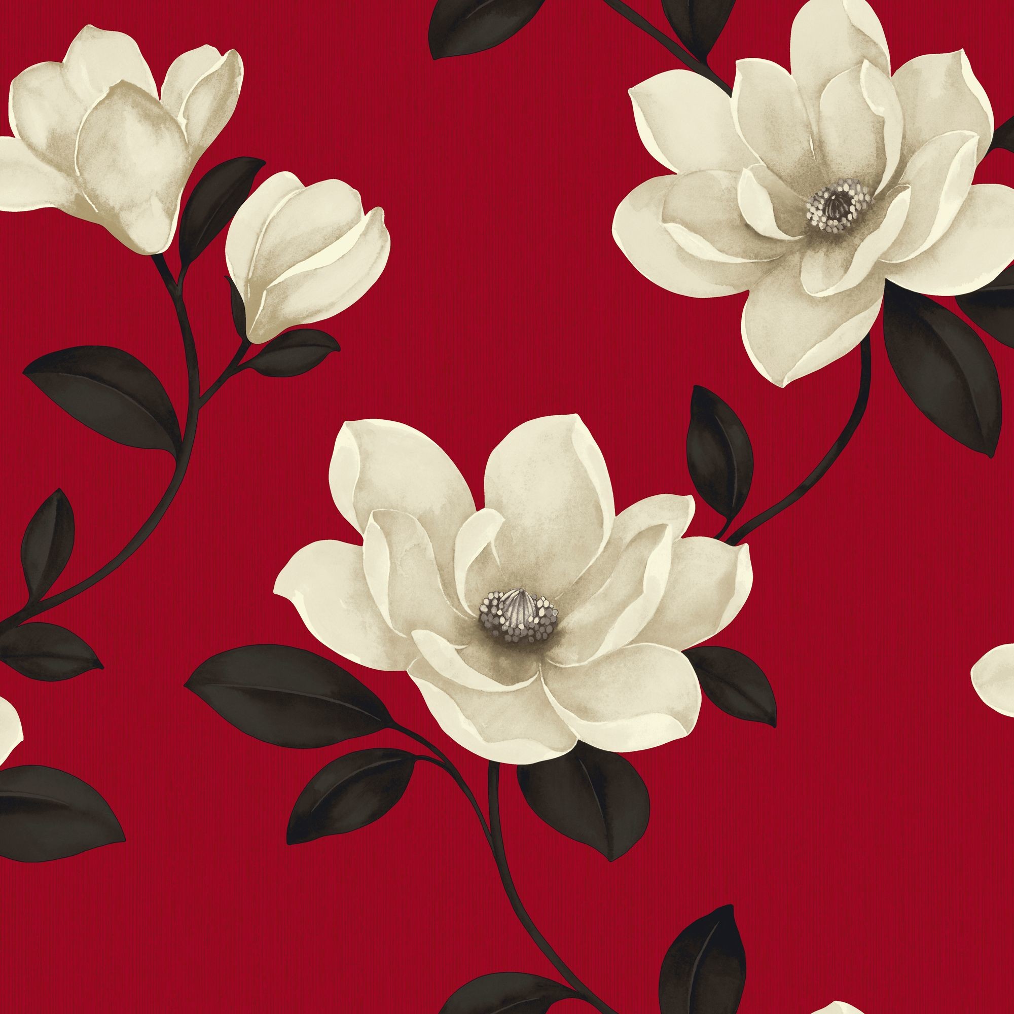2000x2000 Sophie Conran Sophie Conran Magnolia Flower Cream & Red Floral Wallpaper