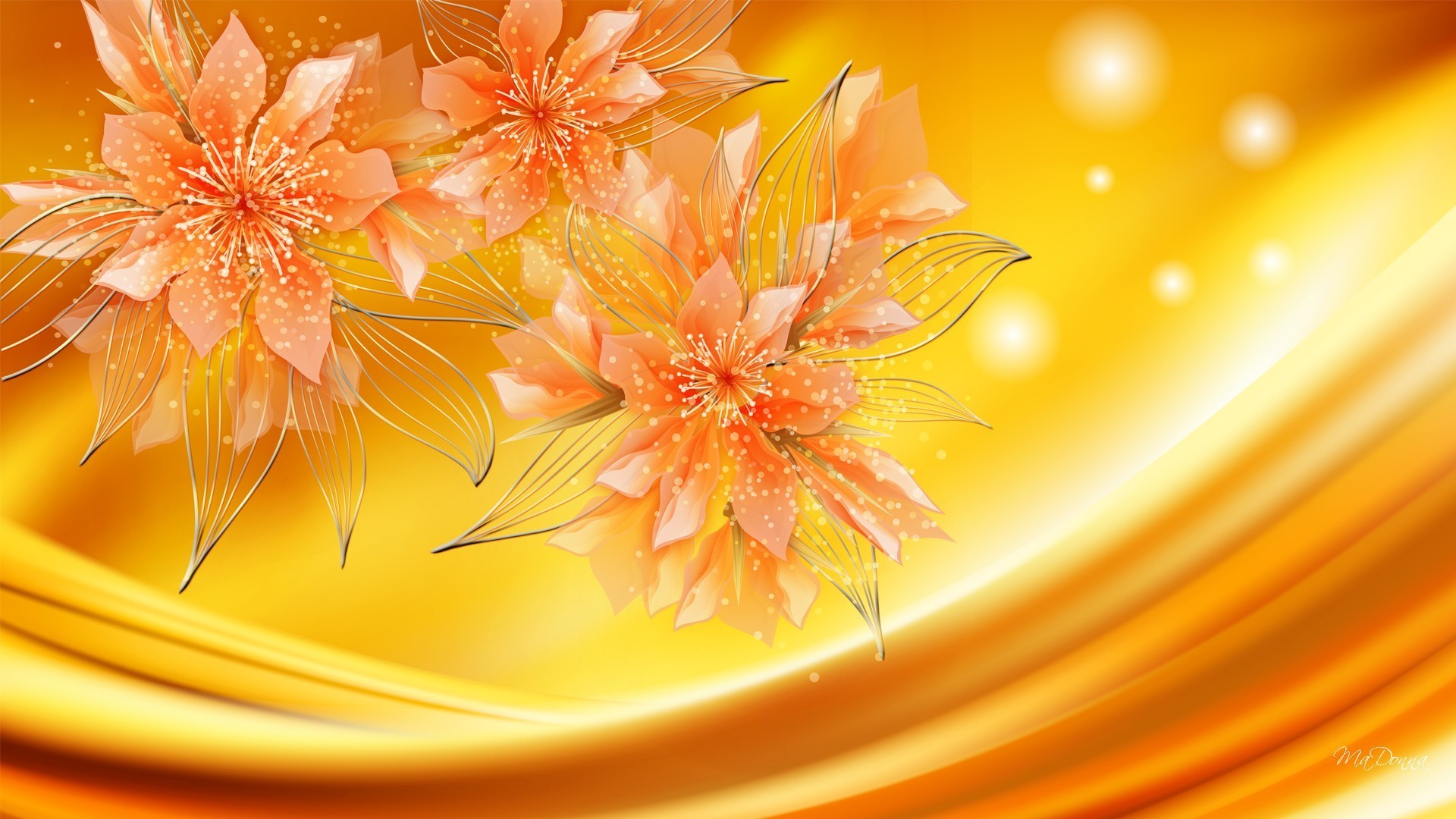 1920x1080 Shine Orange Waves Sparkle Autumn Gold Glow Color Colors Flowers Swirls Fall  Amber Abstract Wave Flower Wallpaper Desktop Full Size Detail