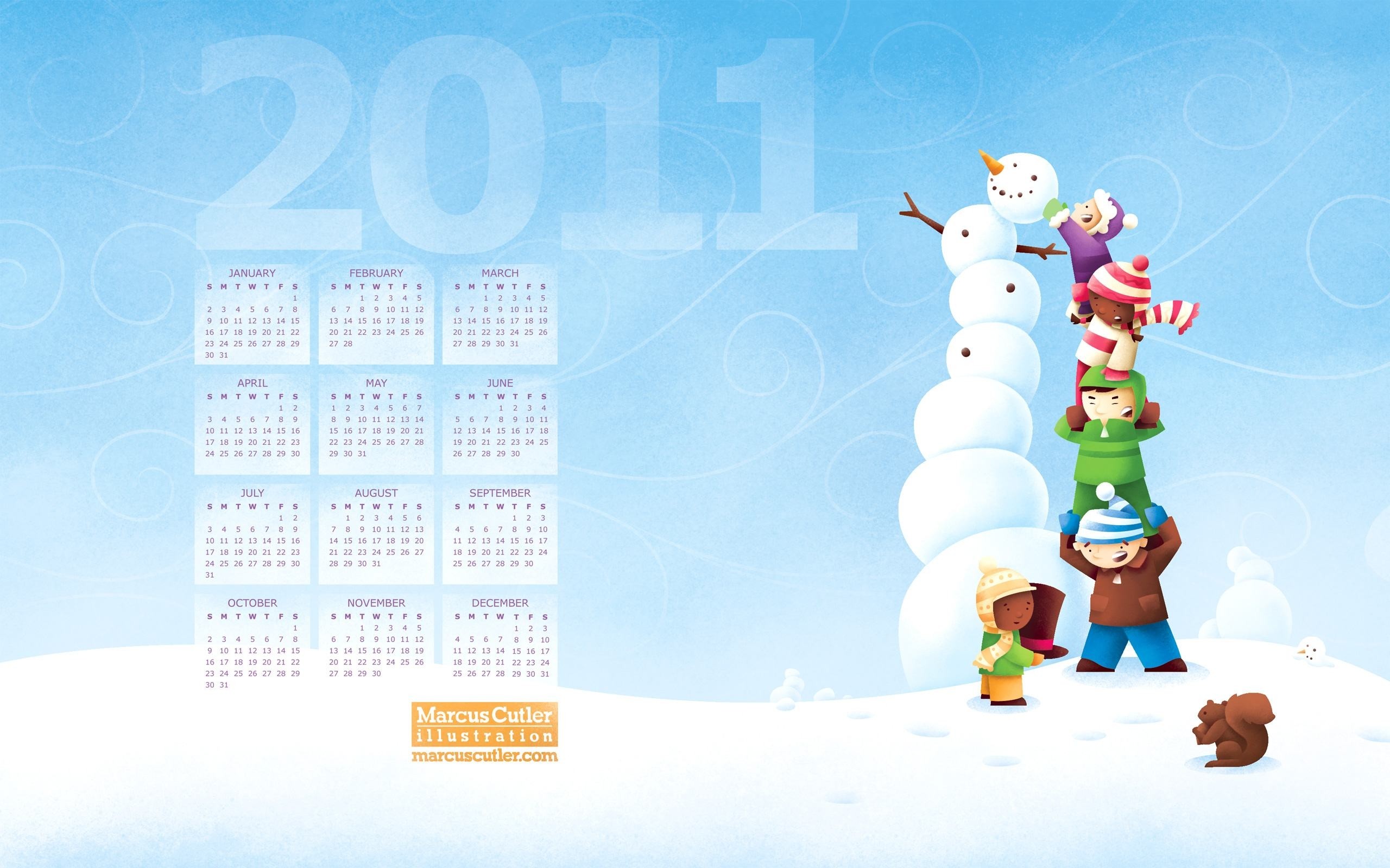 2560x1600 Wallpapers Backgrounds - kids building very tall snowman Wallpaper features  2011 calendar