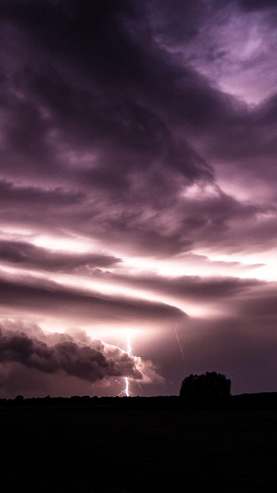 1080x1920 Purple Clouds Lightning Over Field #iPhone #6 #plus #wallpaper