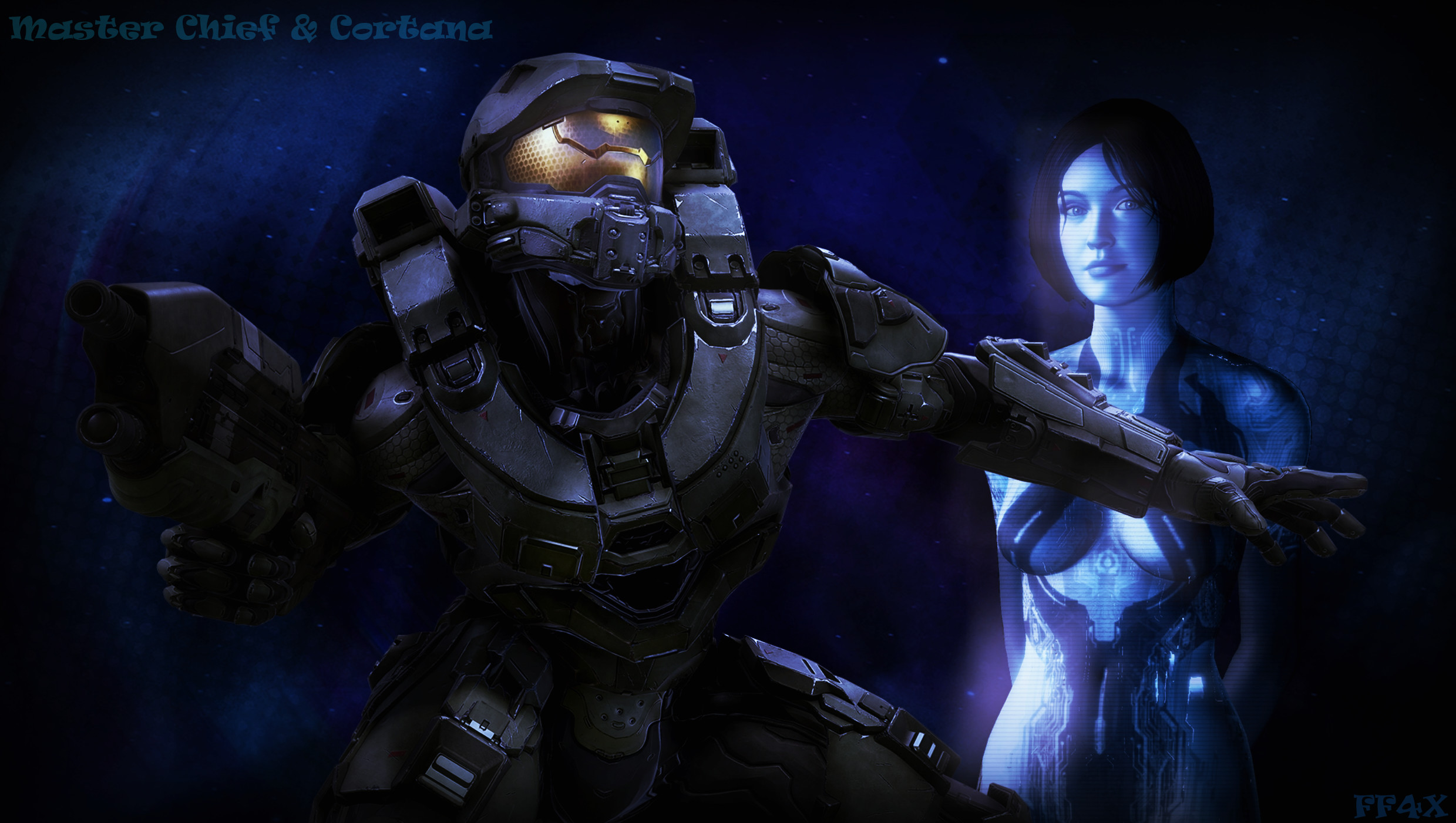 Halo 4 Cortana and Master Chief wallpaper by FireFox4X.