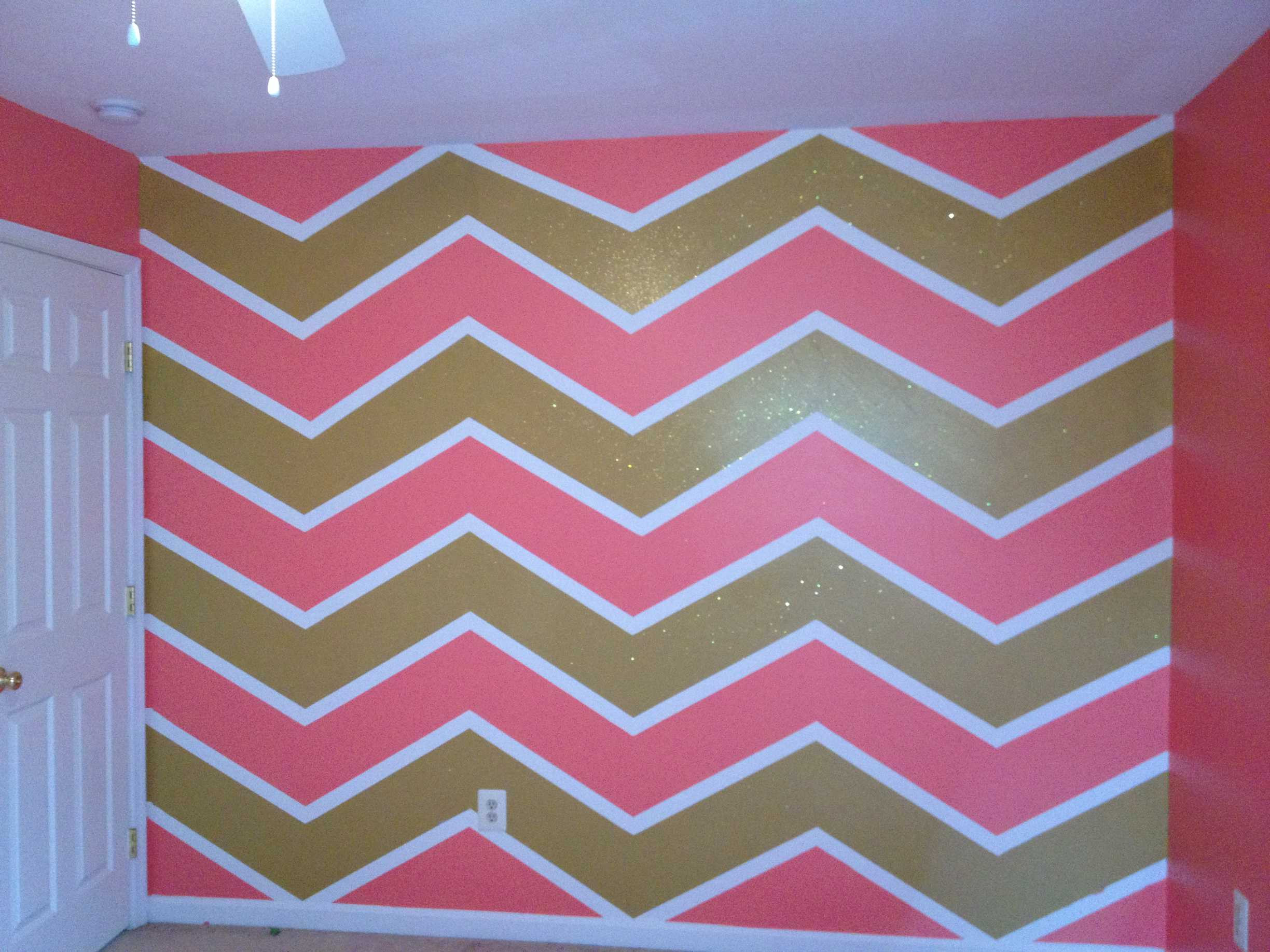 2448x1836 Pink, gold with glitter and white chevron painted wall