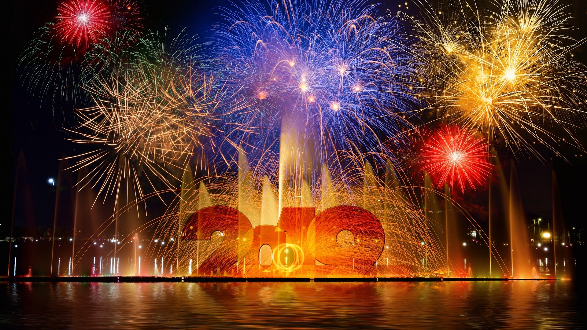 1920x1080  Wallpaper fireworks, new year, 2019, celebration