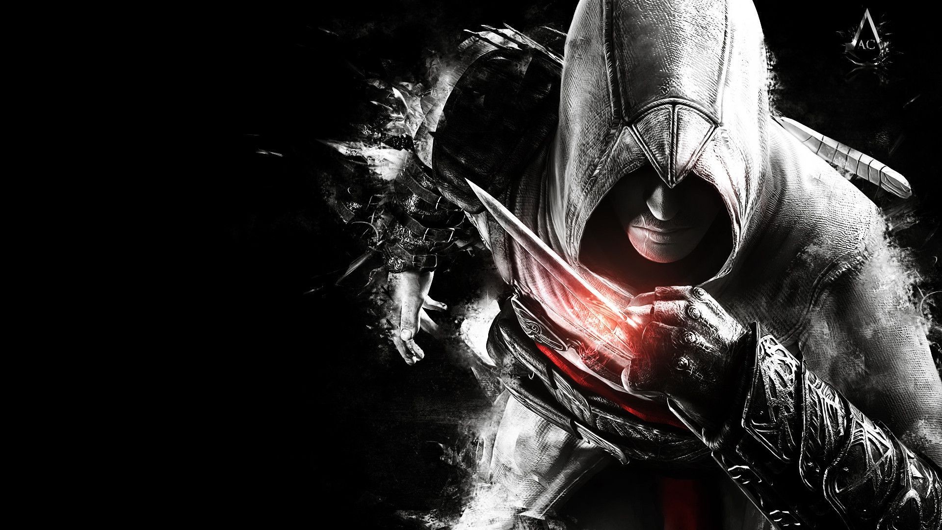 1920x1080 Dark Assassin's Creed Wallpaper Black White Simple Classic Sword Motive  Adjustable Personalized