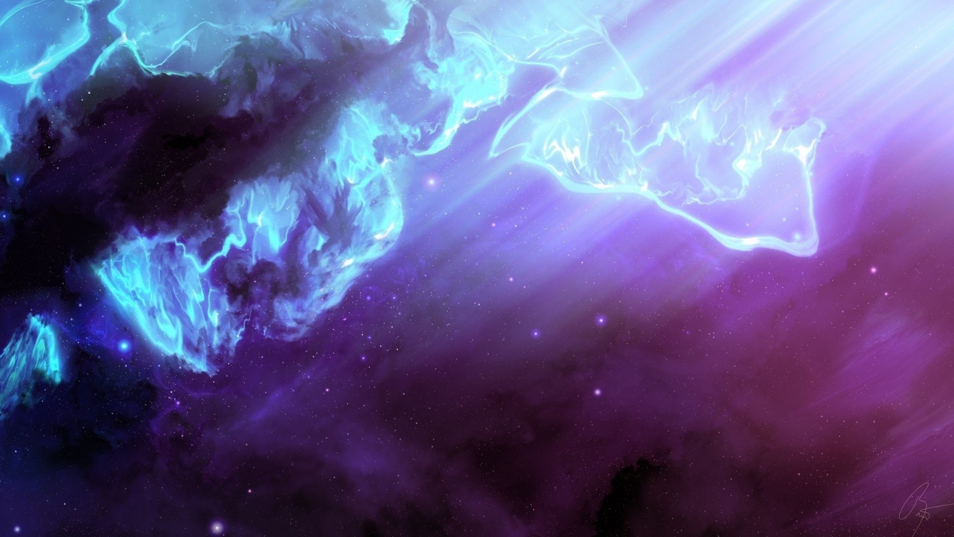 1920x1080 colored space blue pink purple universe rays nebula