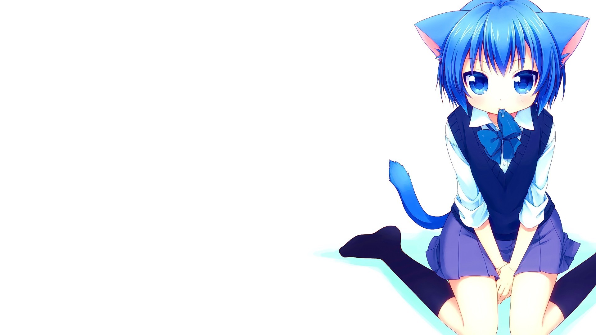 1920x1080 Anime  anime anime girls cat girl nekomimi short hair blue hair  original characters white background