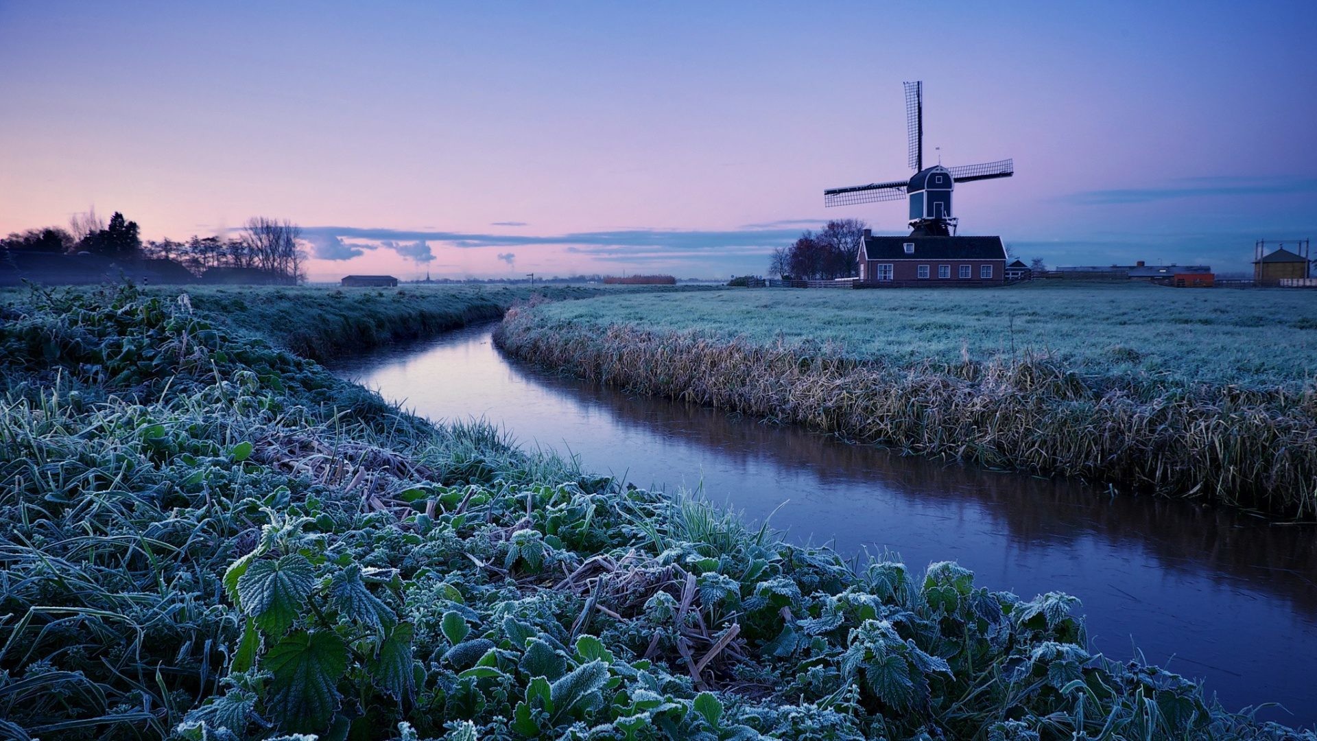 1920x1080 Monuments - Windmills Zima Utro Rassvet Niderlandy Kinderdijk Holland Dutch  Image for HD 16:9