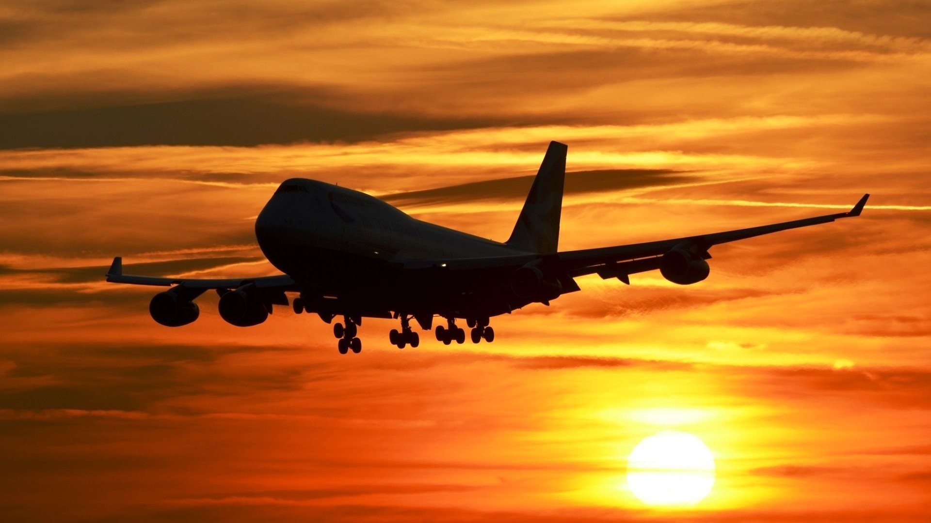 1920x1080 airplane, Landing, Silhouette, Sunset, Sky, Boeing 747 Wallpapers HD /  Desktop and Mobile Backgrounds