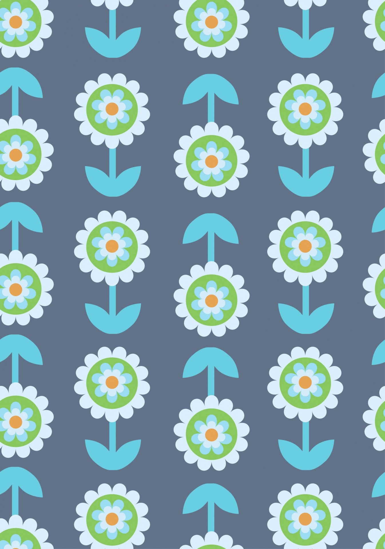1346x1920 Retro Flowers Wallpaper Pattern