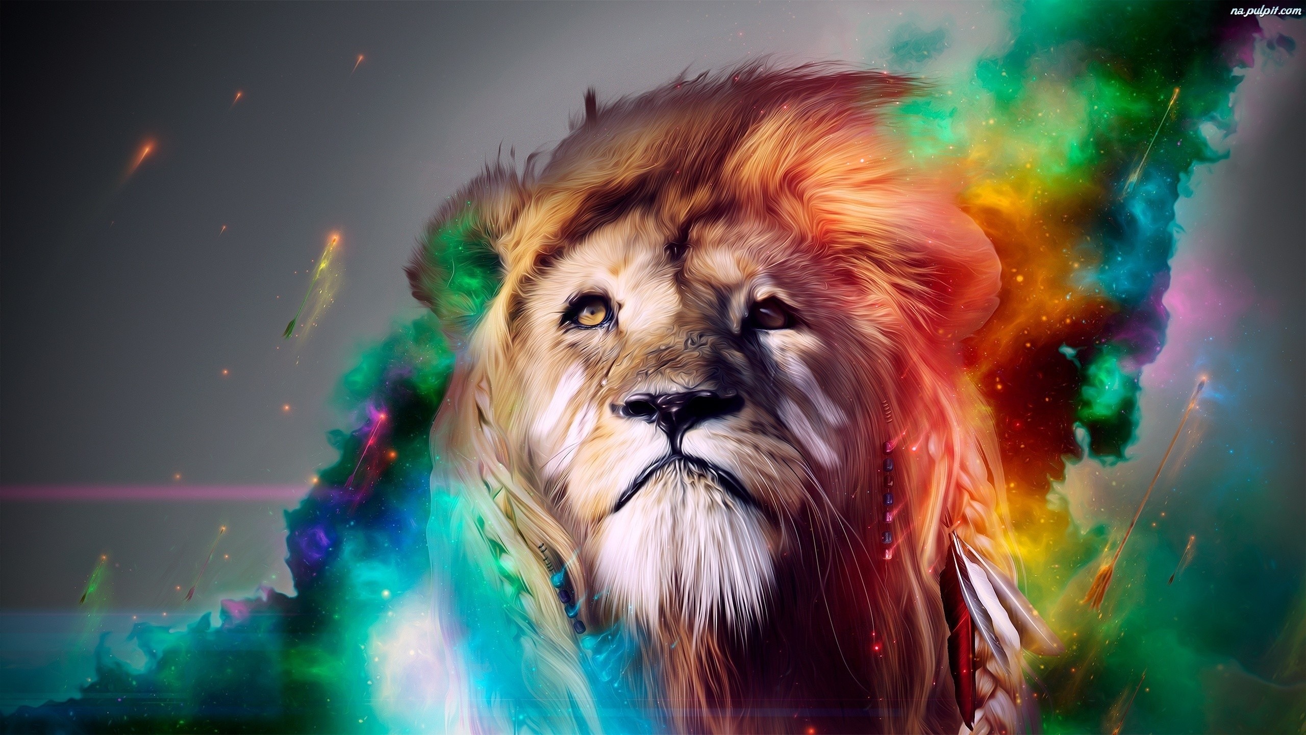 2560x1440 A colorful lion. I found this image really attractive and powerful. Its  shows the vivid colors and the face of the lion in the perfect spot.