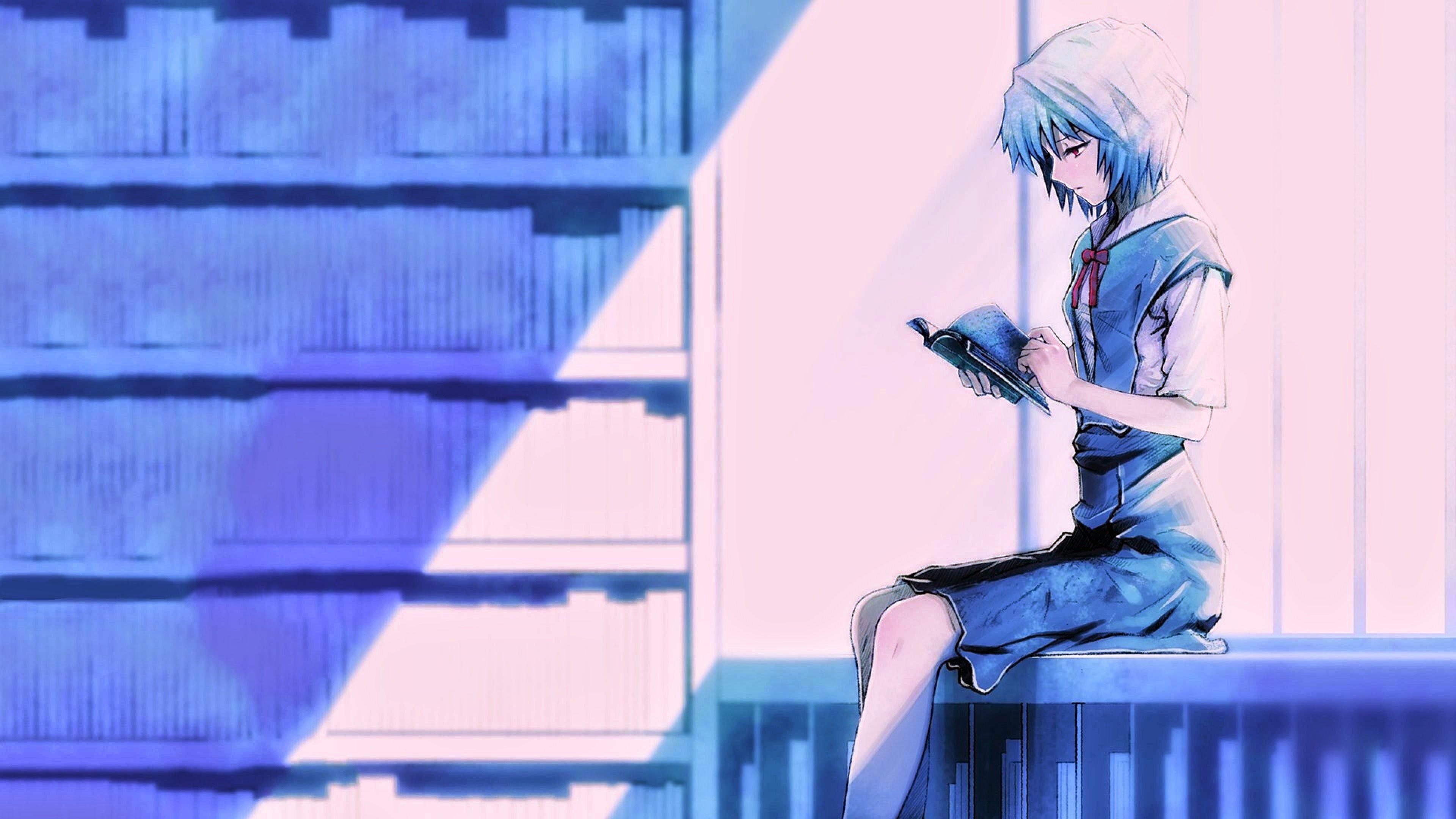 3840x2160 Anime Blue Hair School Uniforms Ayanami Rei Neon Genesis Evangelion ...