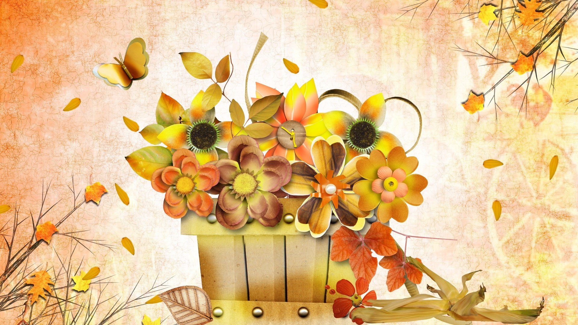 1920x1080 Firefox Tag - October Essence Autumn Flowers Butterfly Firefox Persona Corn  Orange Gold Fall Basket Leaves