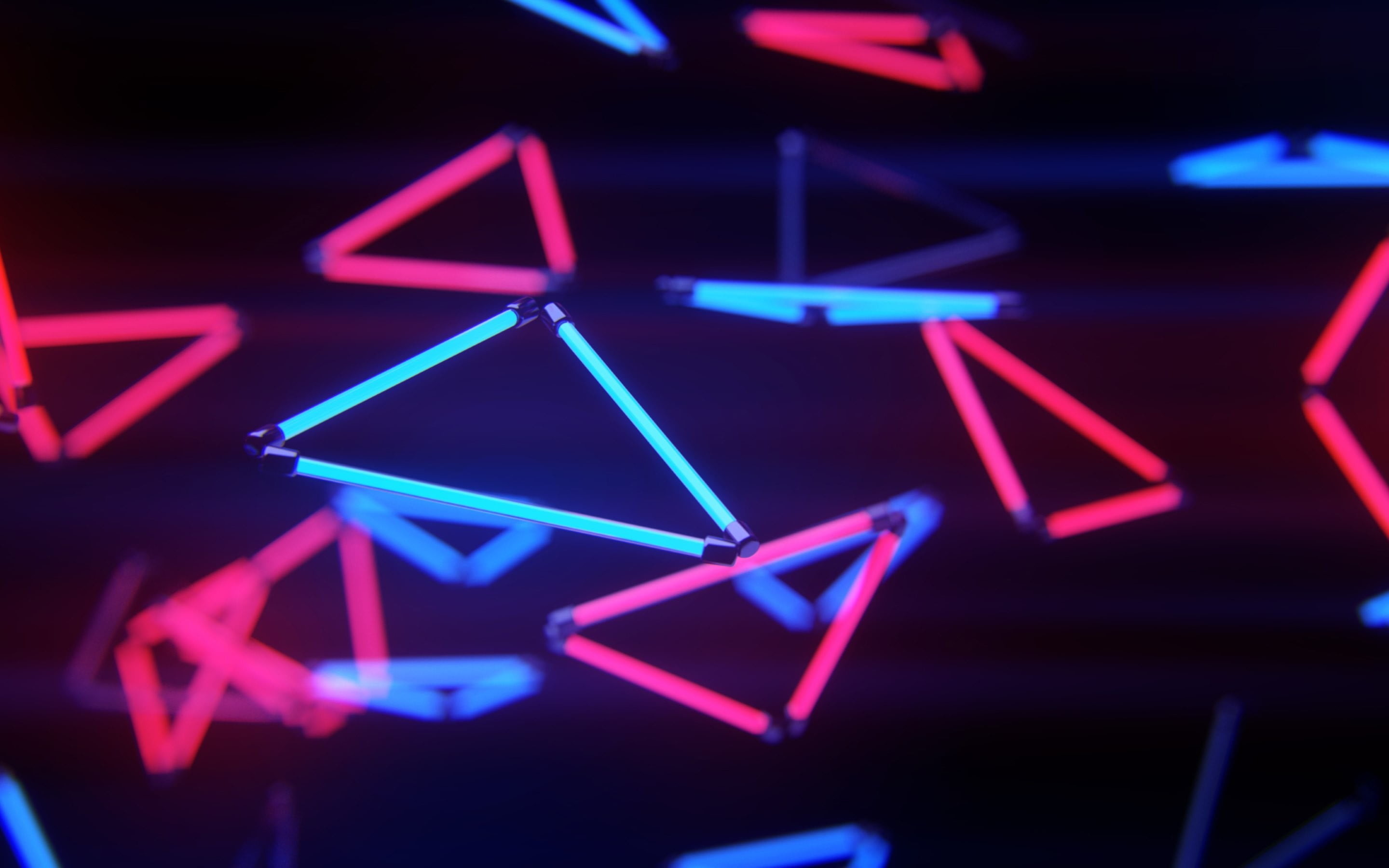 2880x1800 red and blue Led strips, neon, abstract, digital art, 3D, lights