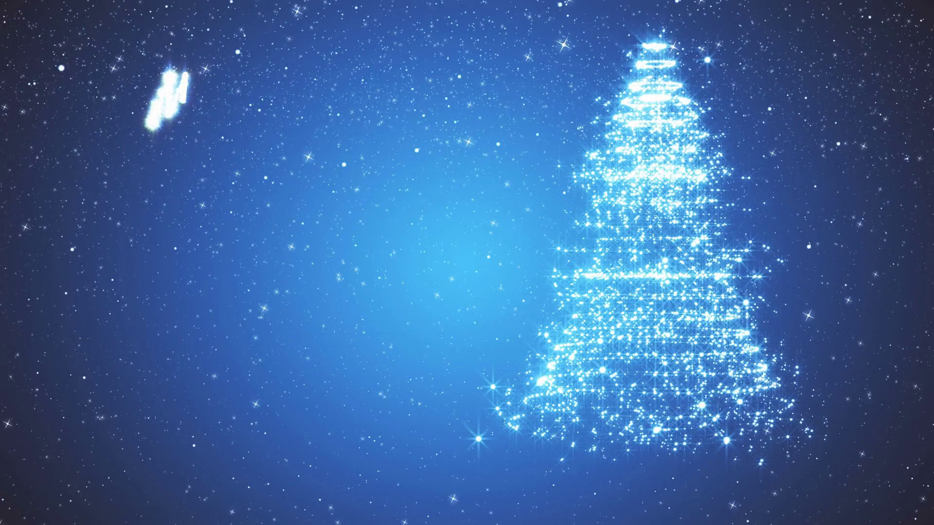 1920x1080 Snowy background with a rotating Christmas tree of shiny particles. Festive  background with animated text