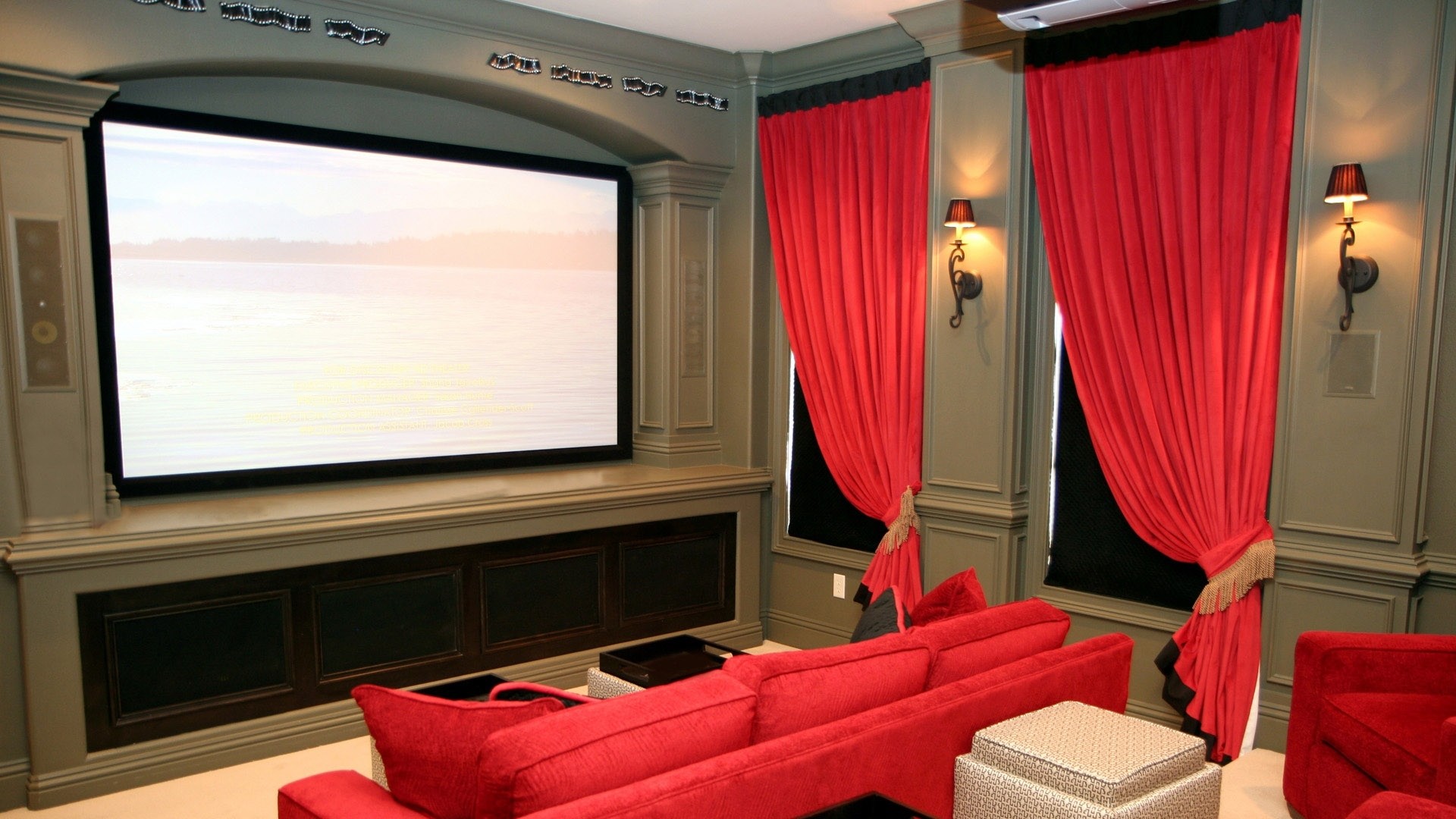 1920x1080  Wallpaper room, movie theater, sofa, screen, style, interior