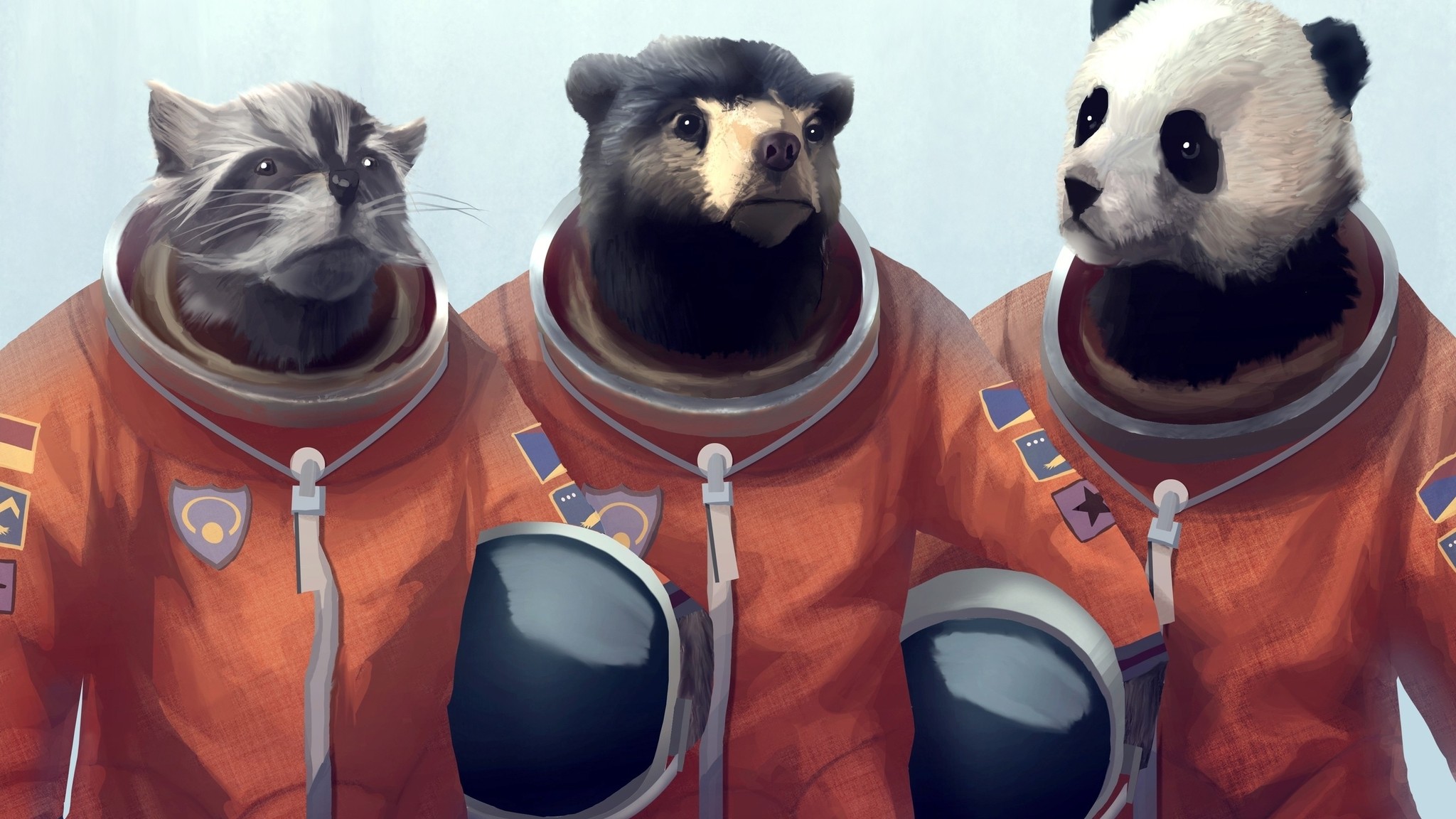2048x1152 Description: Download Animals panda bears artwork bears cosmonaut raccoons furry  wallpaper/desktop background in  HD & Widescreen resolution.