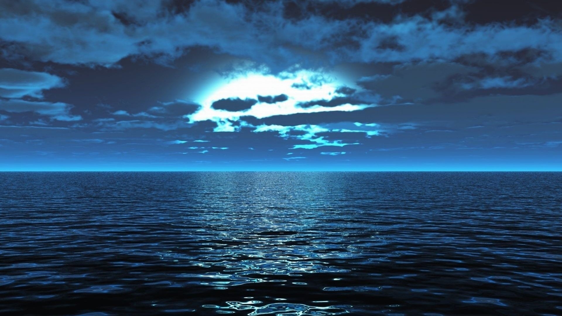 1920x1080 Preview wallpaper sea, surface, calm, smooth surface, light, night 