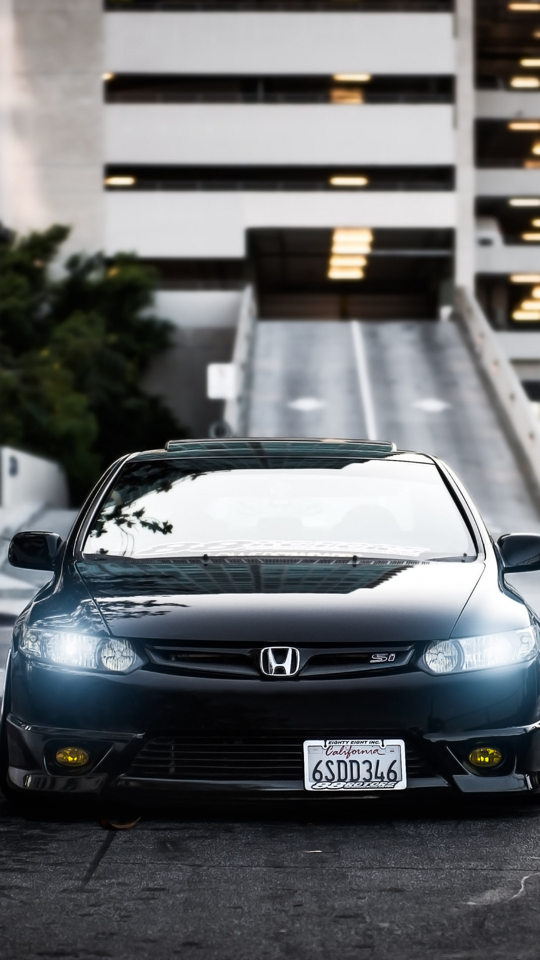 1080x1920  Wallpaper honda, civic, si, black, front view, city