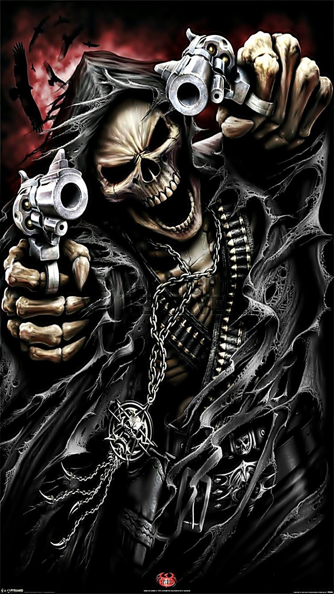 1080x1920 Skeleton with Guns Wallpaper