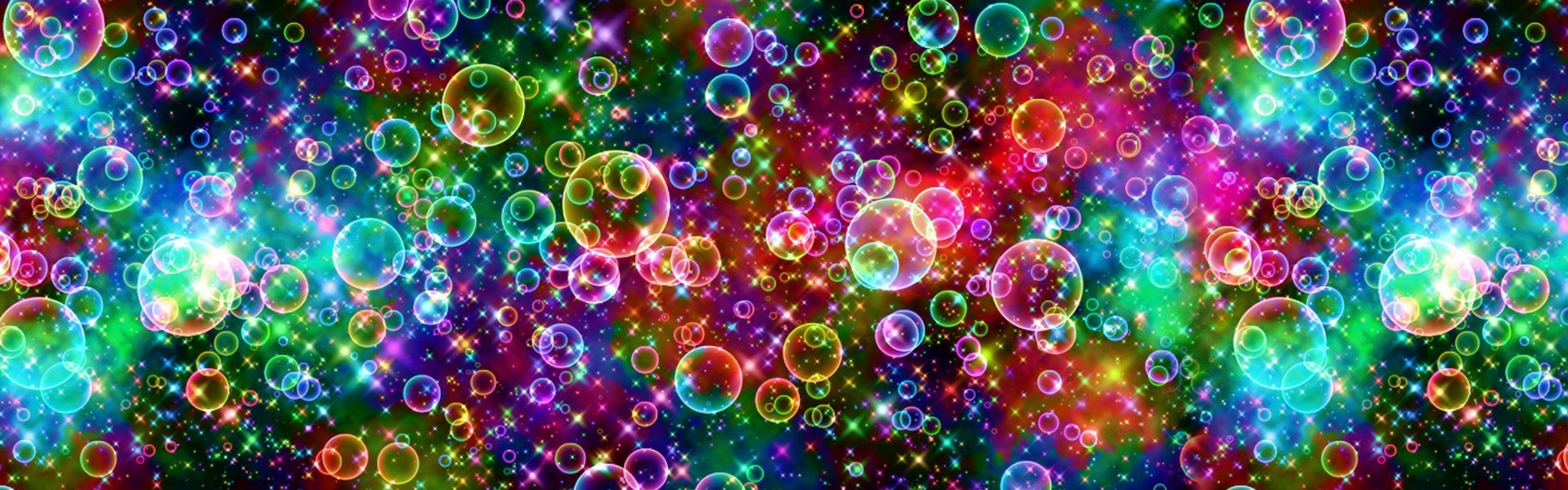 3840x1200  Wallpaper bubbles, colorful, bright
