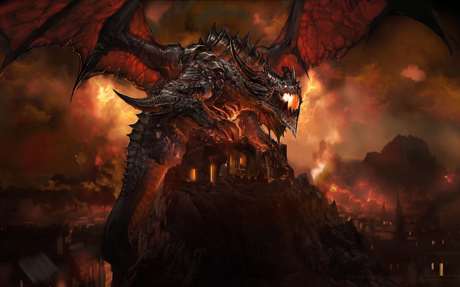 1920x1200 Computerspiele - World Of Warcraft Drachen Himmel Feuer Deathwing (World Of  Warcraft) Wallpaper