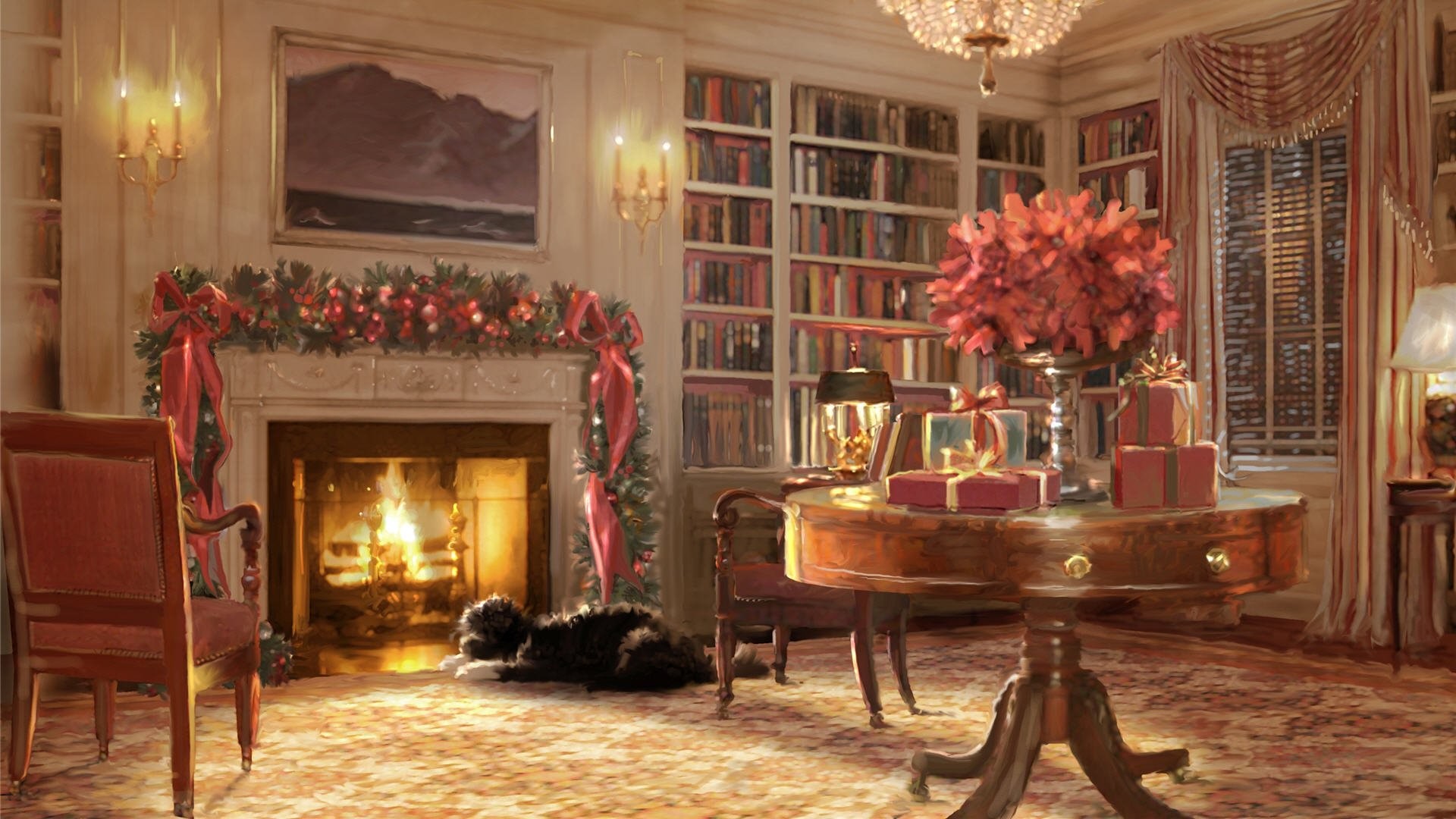 1920x1080 Christmas Fireplace Wallpaper .